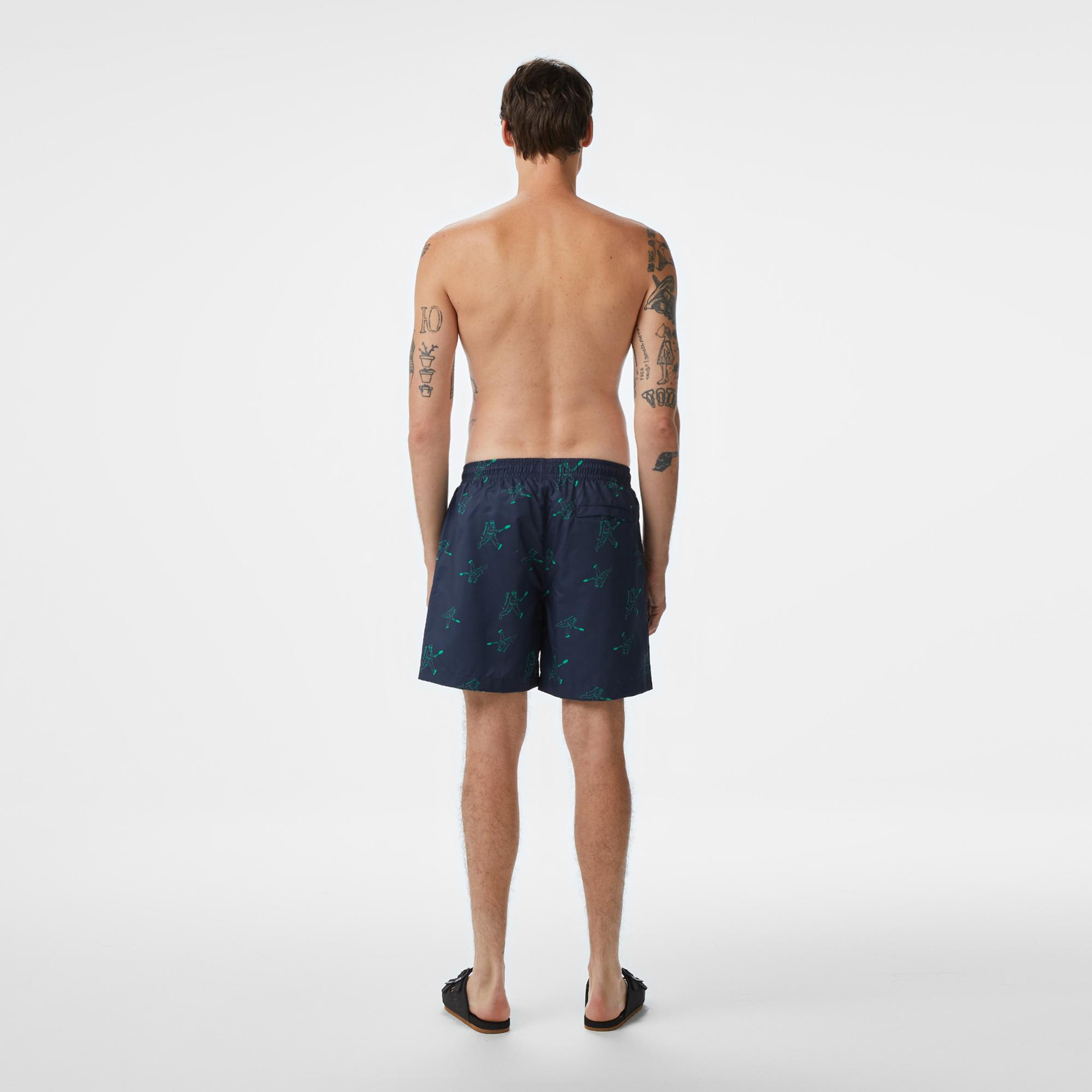 Lacoste Erkek Regular Fit Desenli Lacivert Deniz Şortu