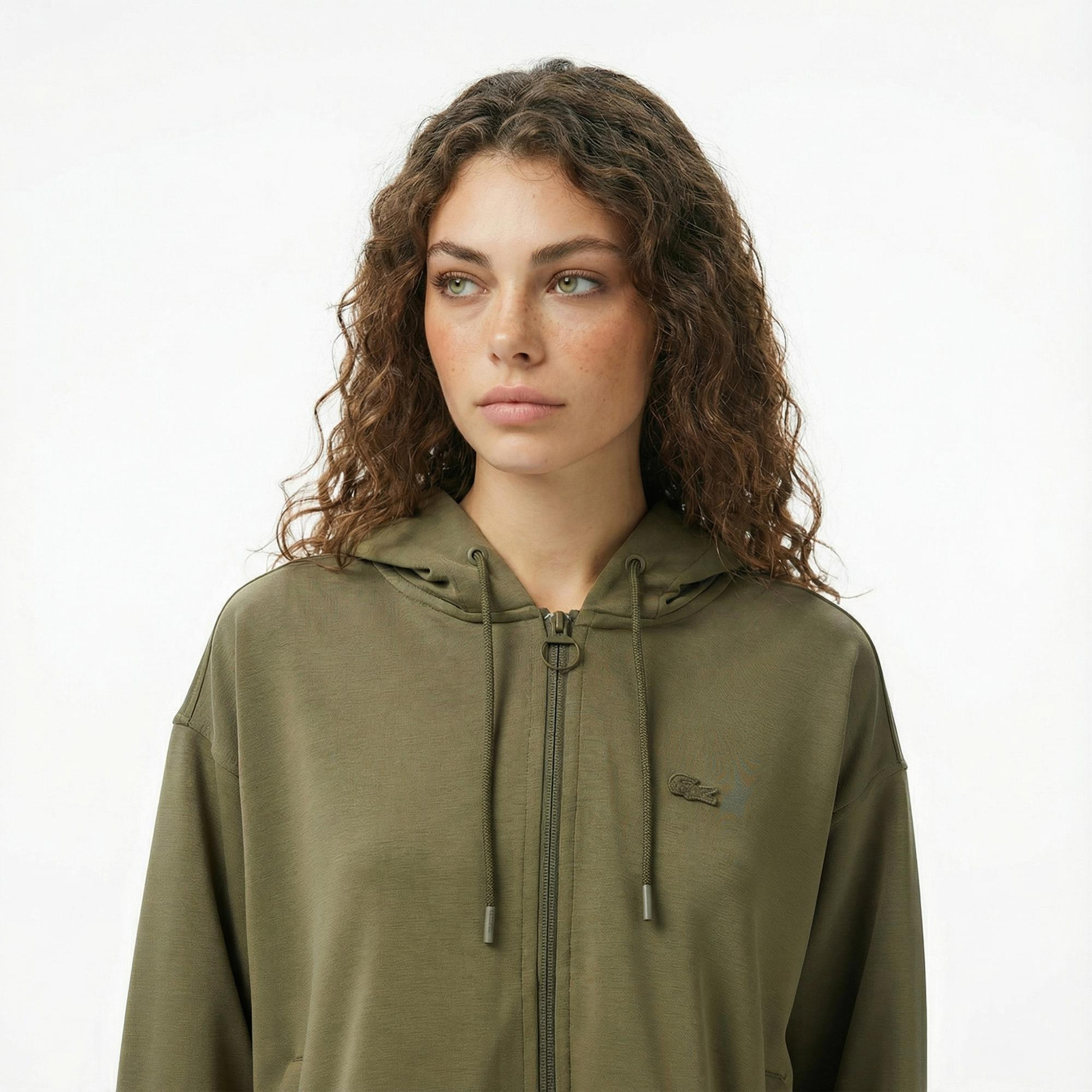 Lacoste Kadın Relaxed Fit Kapüşonlu Haki Sweatshirt