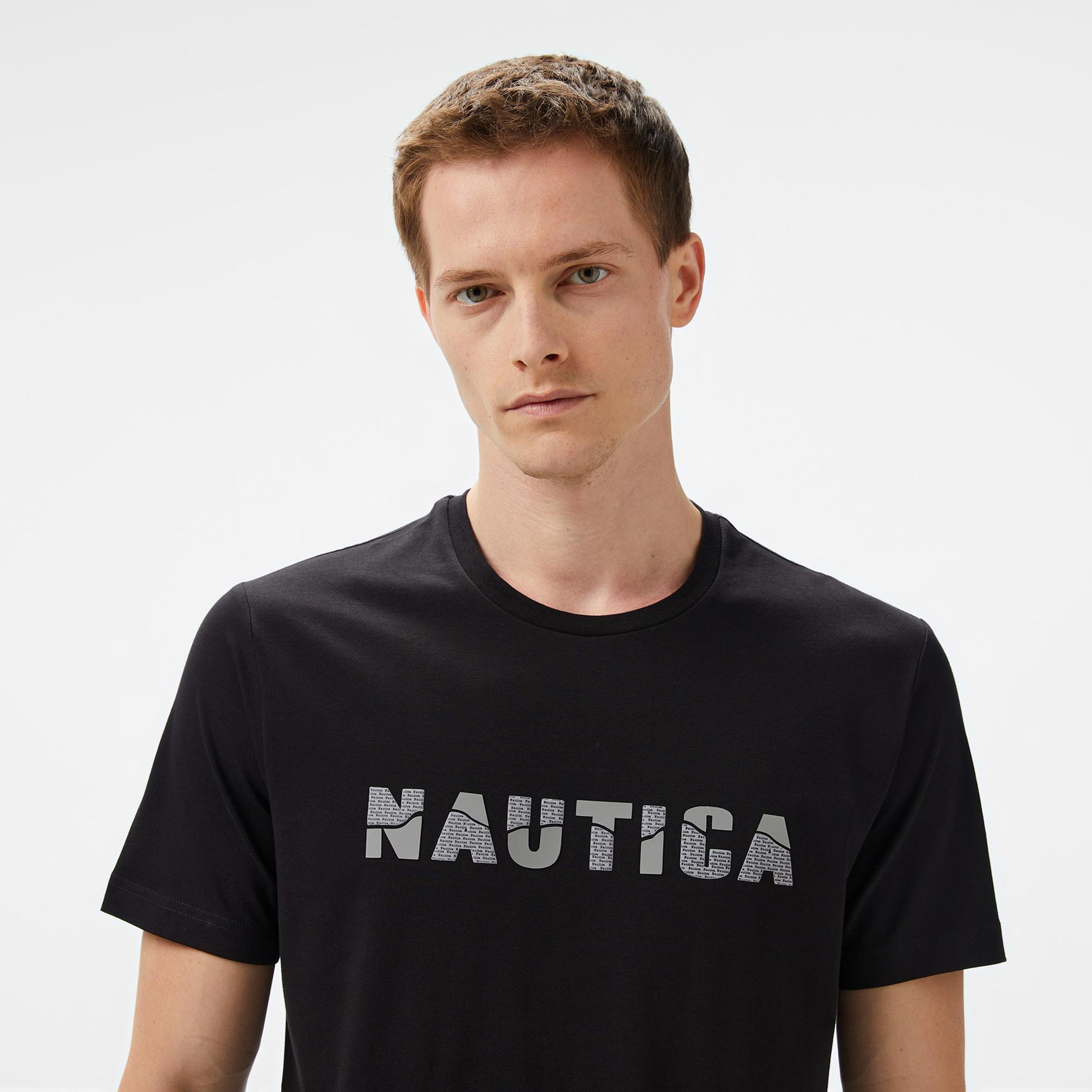 Nautica Erkek Siyah Regular Fit Baskılı T-Shirt
