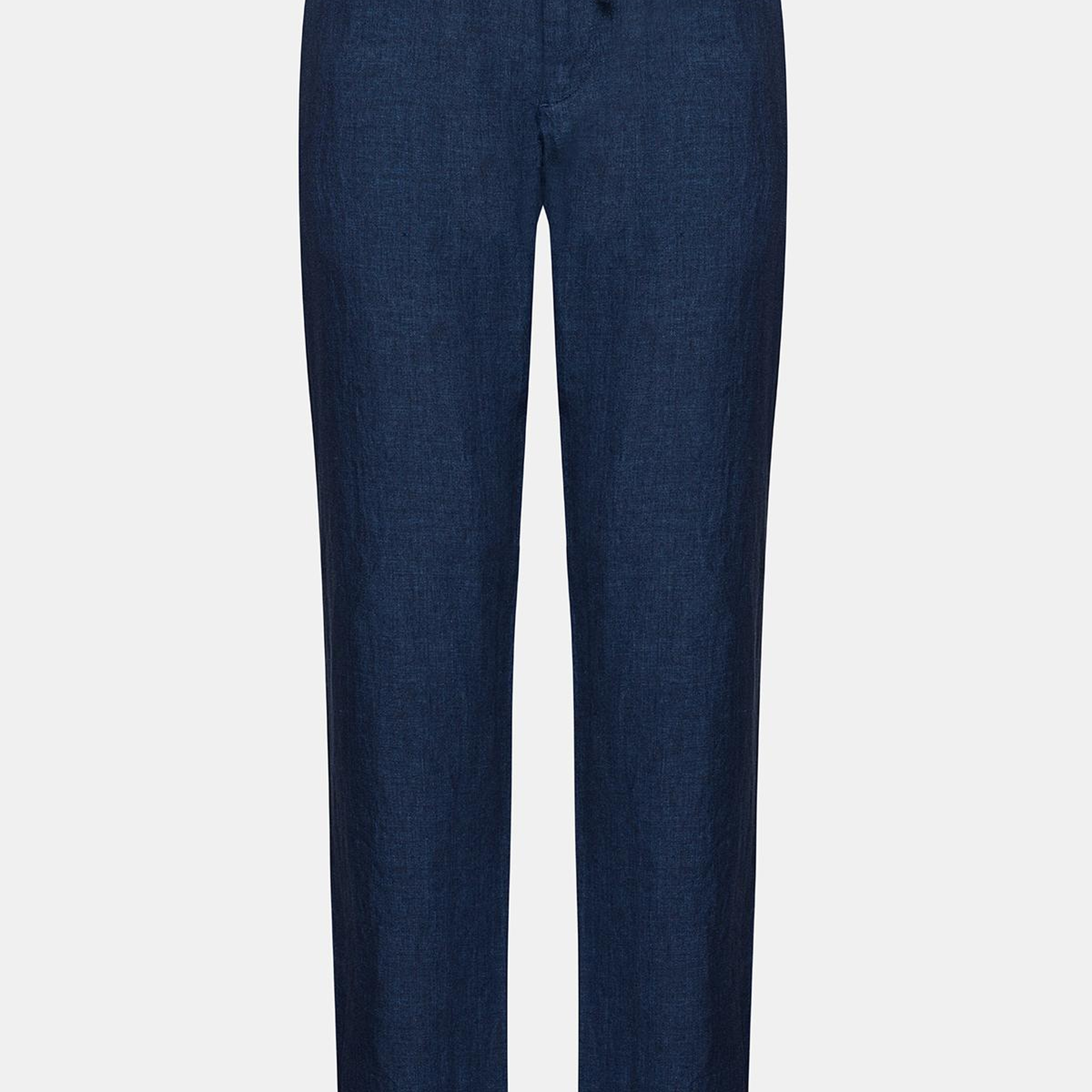 Erkek Mavi Leomaster Bağcıklı Keten Pantolon