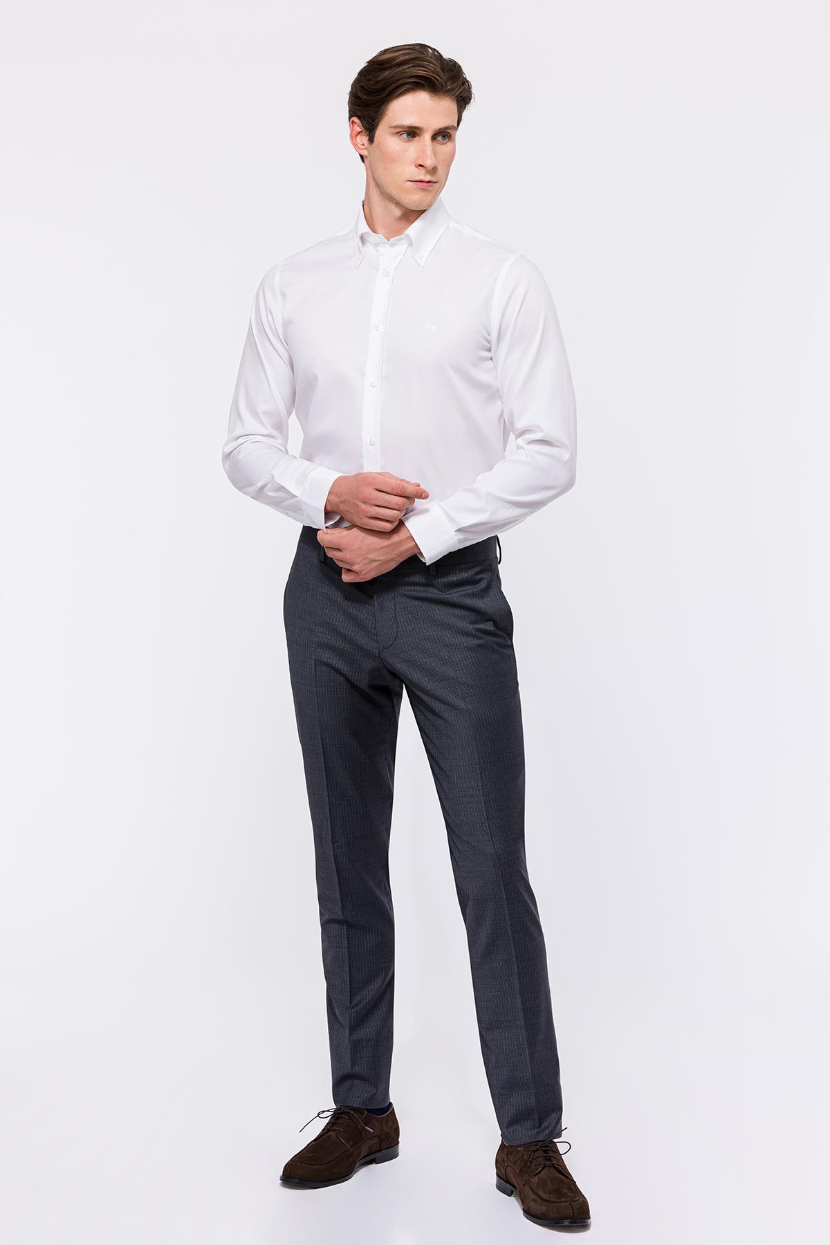 Erkek Beyaz Cooper Fit Düğmeli Yaka Non-Iron Spor Gömlek