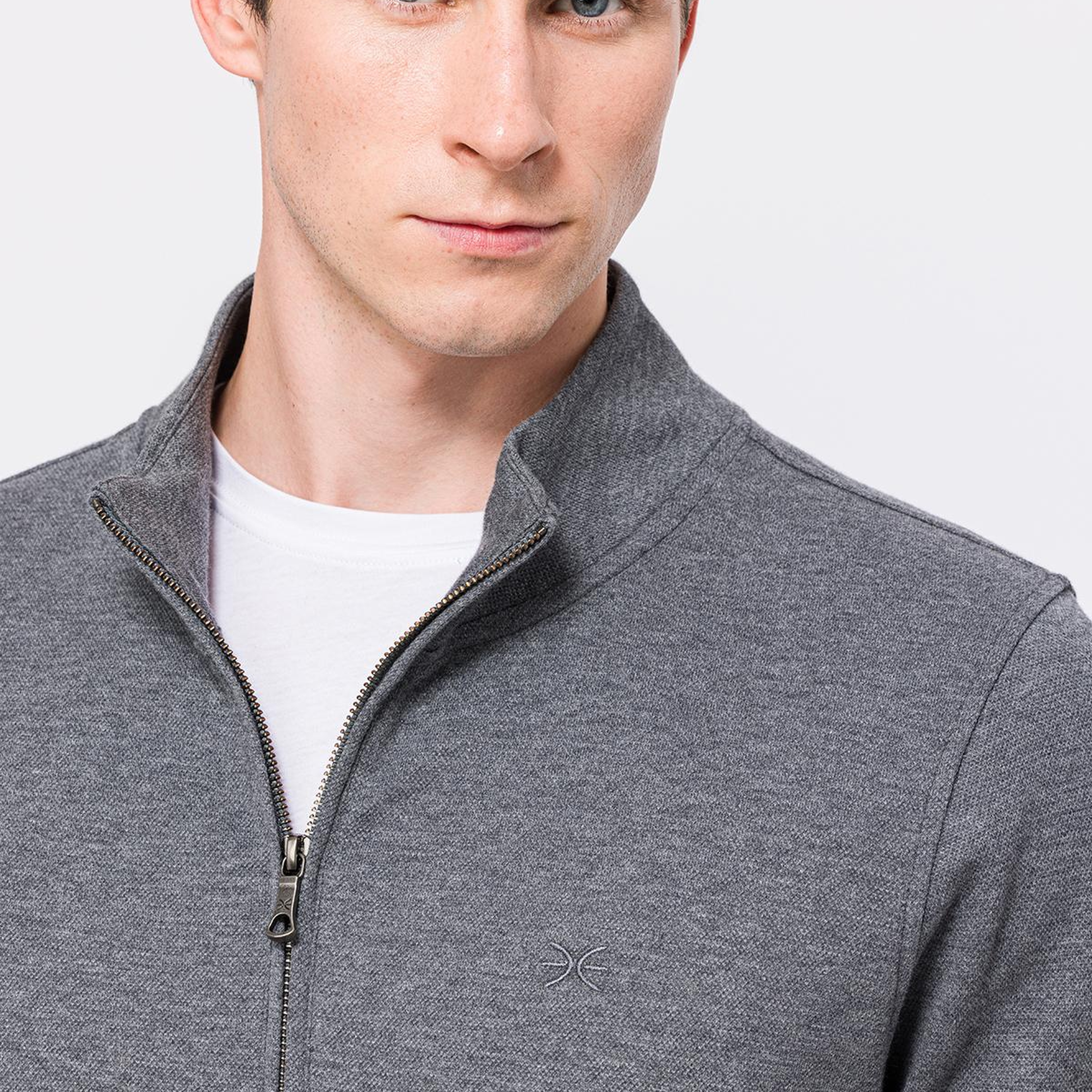 Erkek Gri Melanj Yarım Fermuarlı Organik Pamuklu Sweatshirt