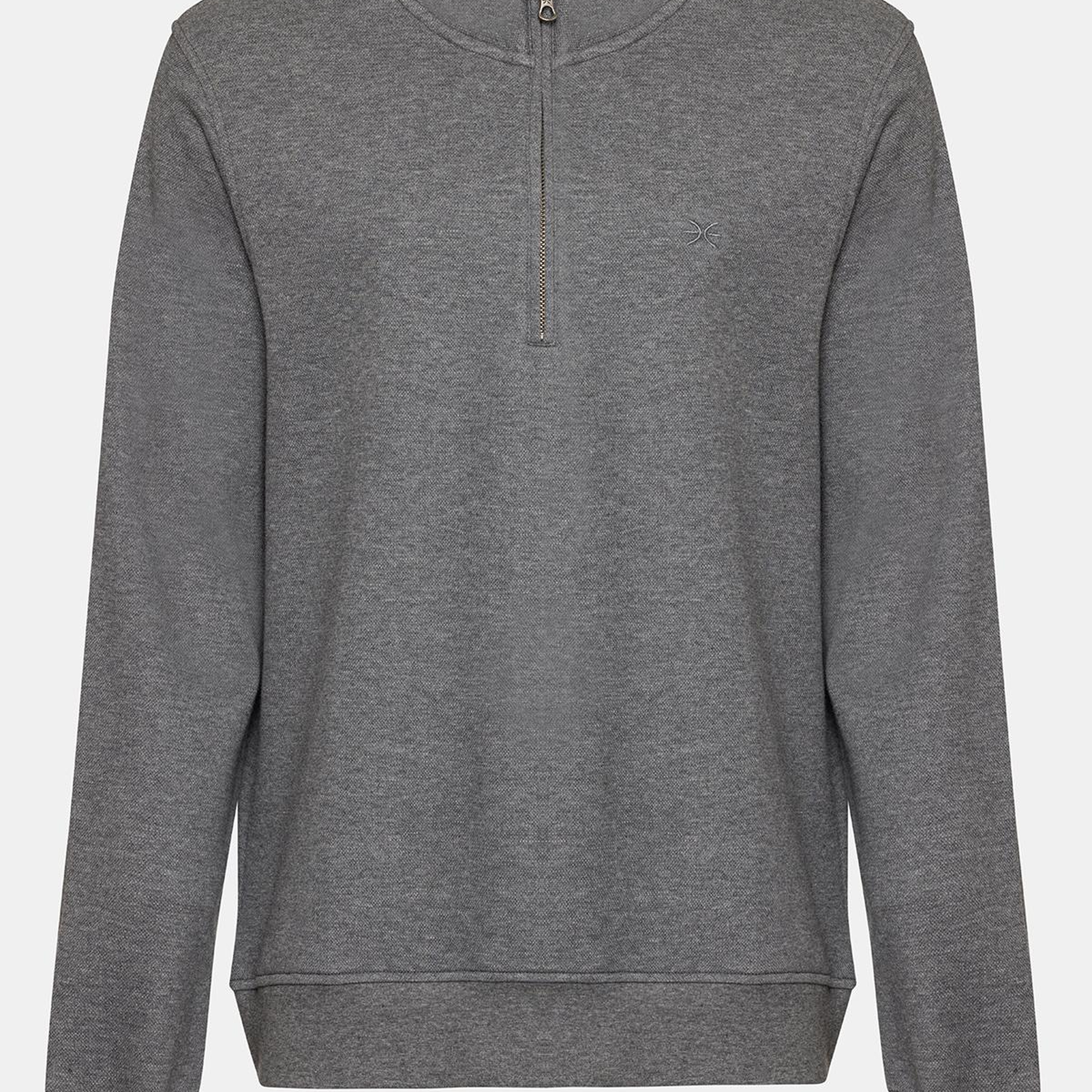 Erkek Gri Melanj Yarım Fermuarlı Organik Pamuklu Sweatshirt