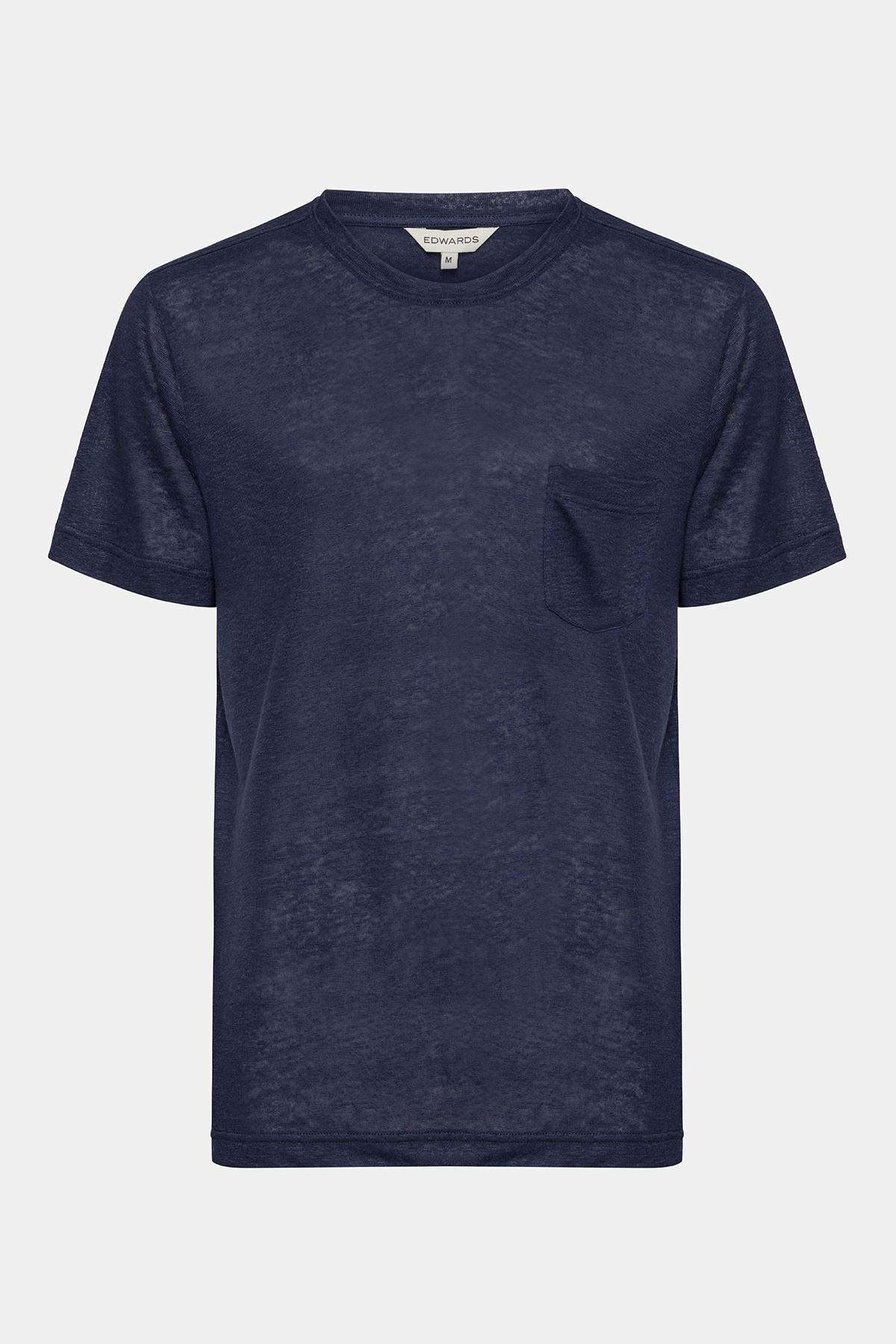 Erkek Lacivert Bisiklet Yaka Keten T-Shirt