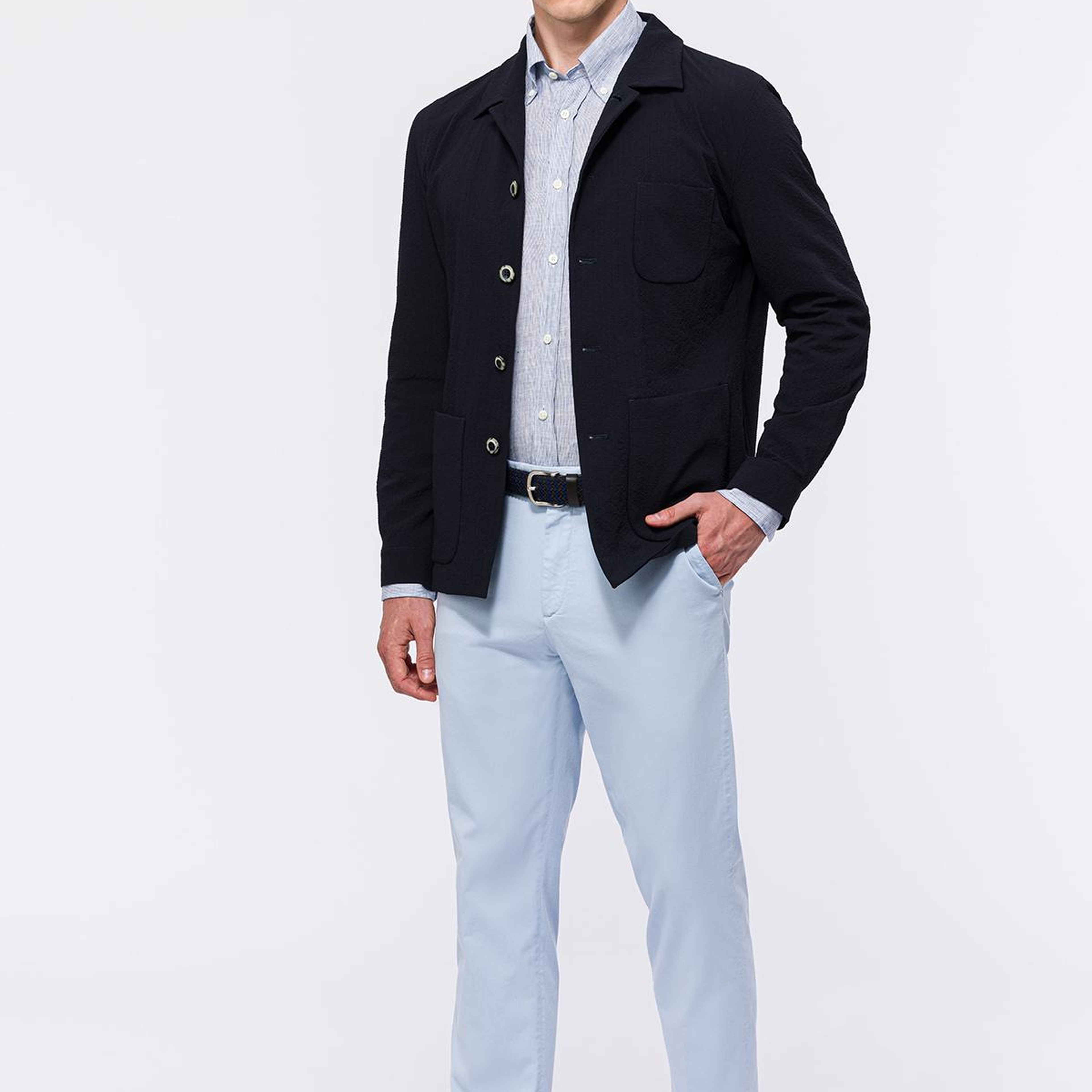 Erkek Lacivert Seersucker Casual Ceket