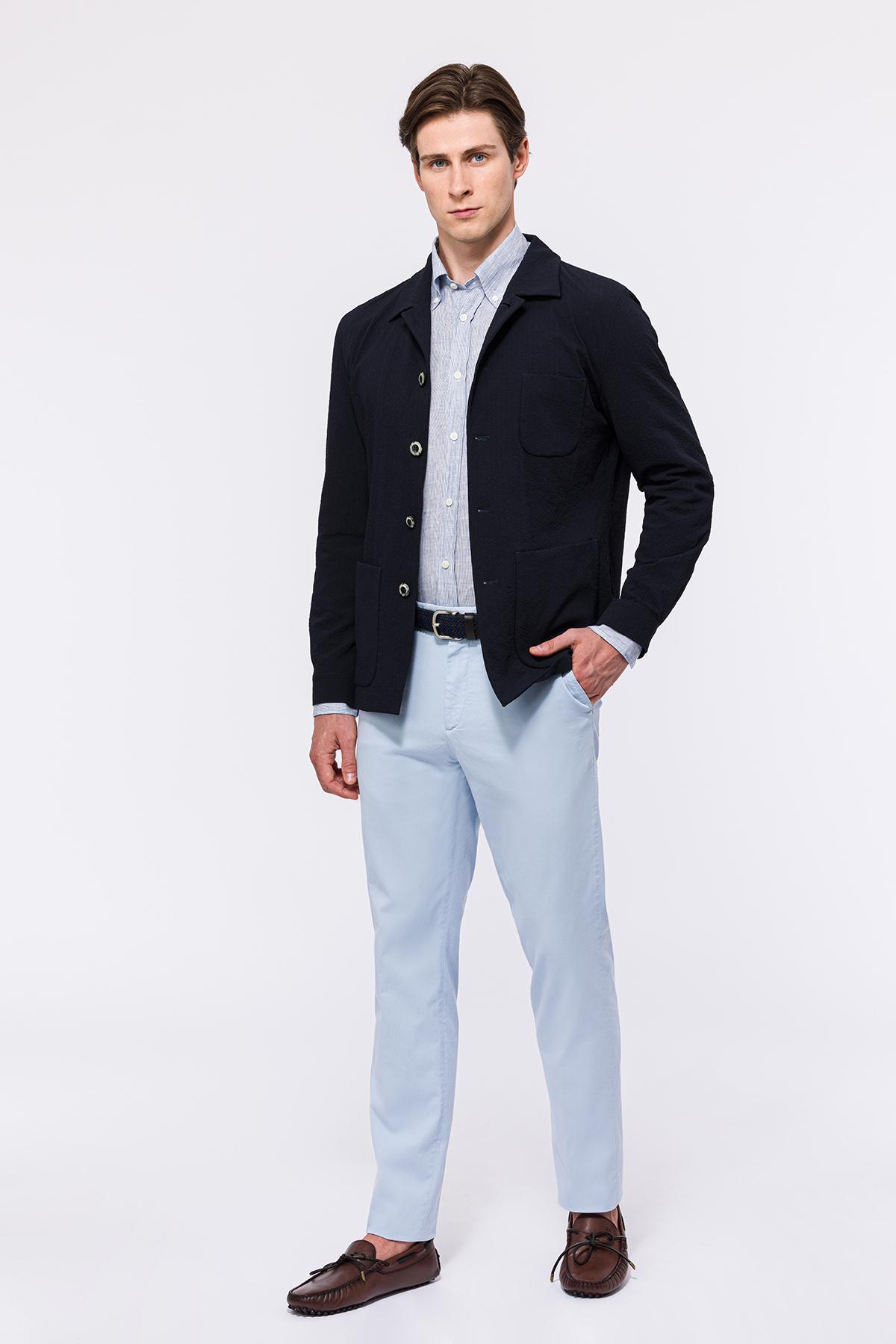 Erkek Lacivert Seersucker Casual Ceket