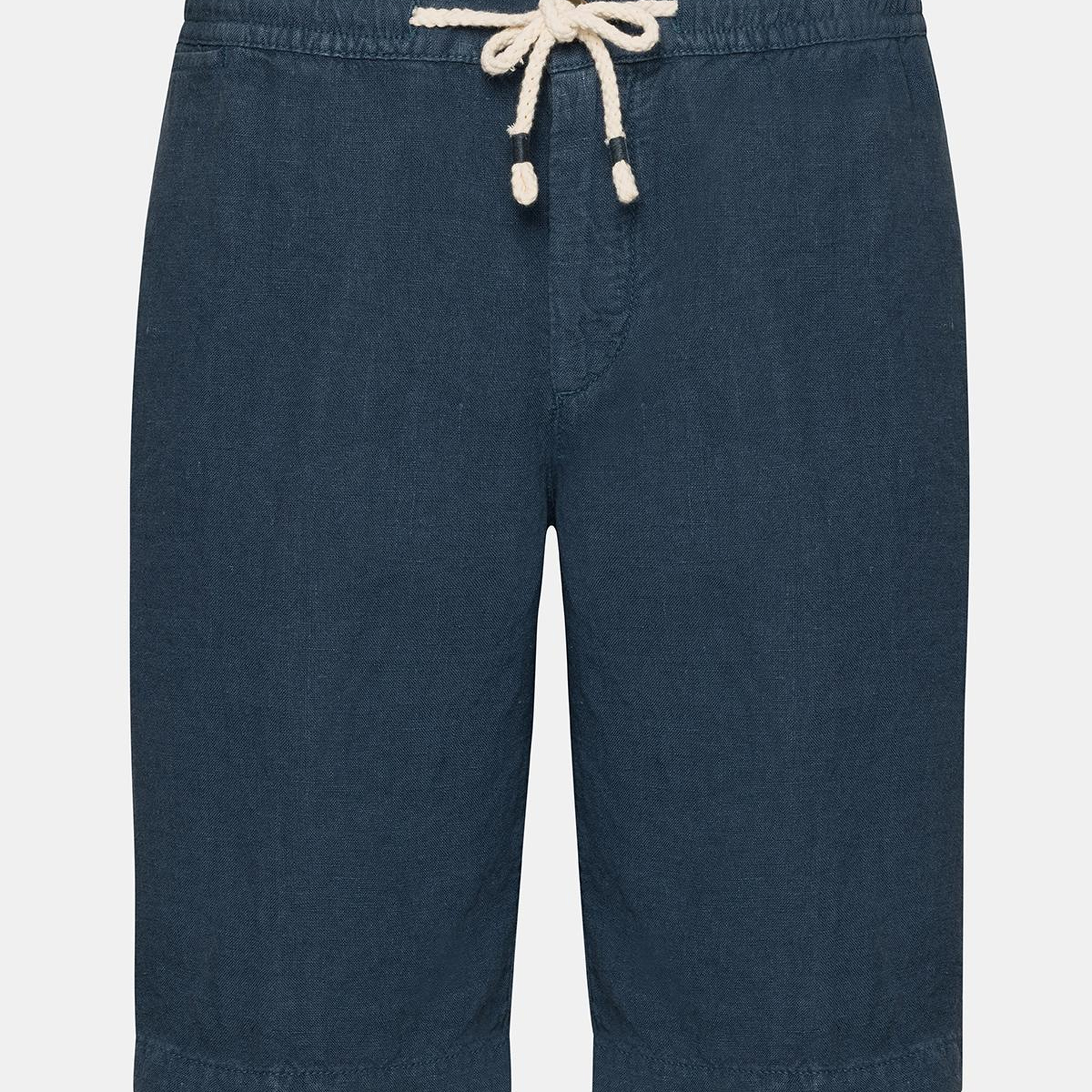 Erkek Lacivert Beli Lastikli Bağcıklı Keten Şort