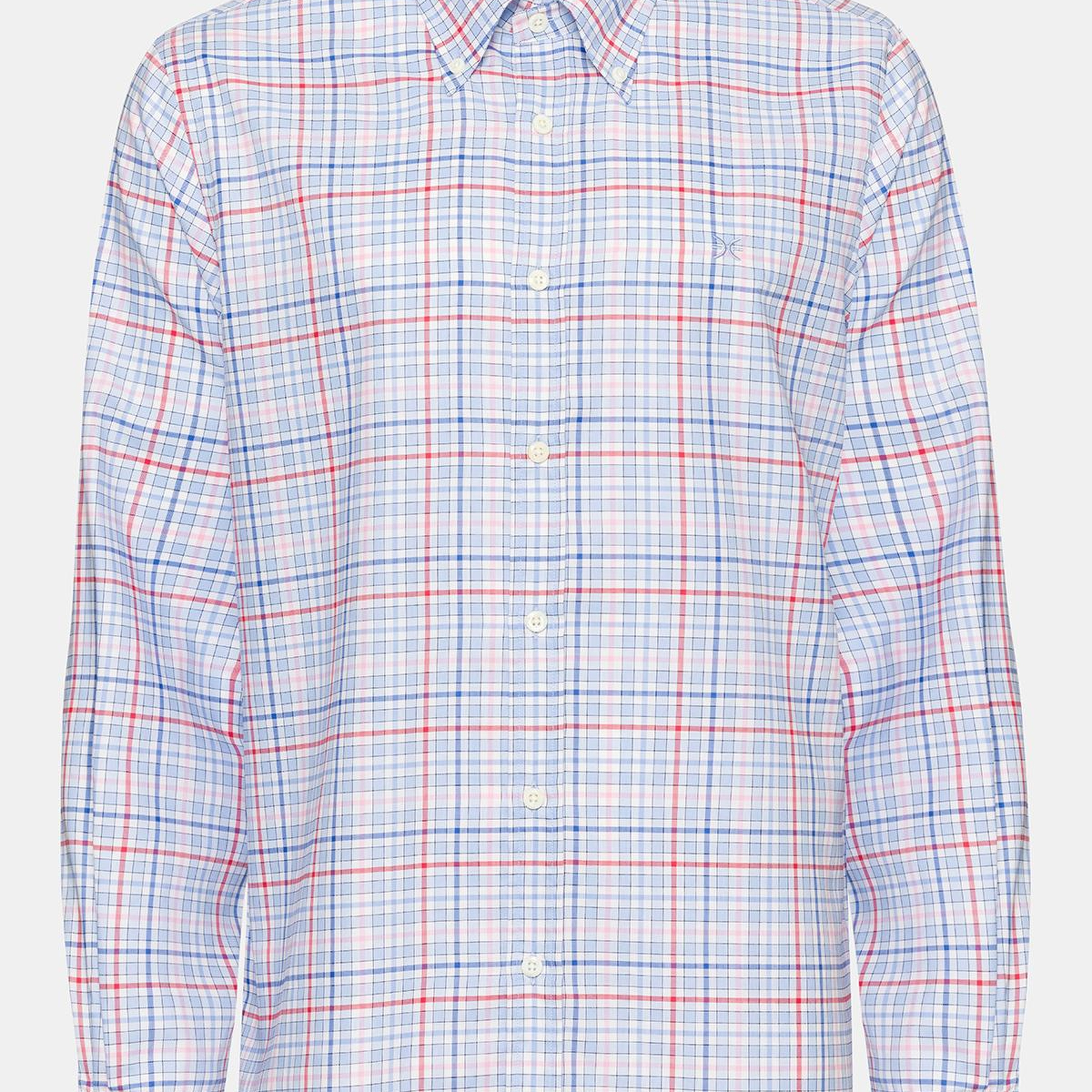 Erkek Bordo Cooper Fit Düğmeli Yaka Ekoseli Oxford Spor Gömlek