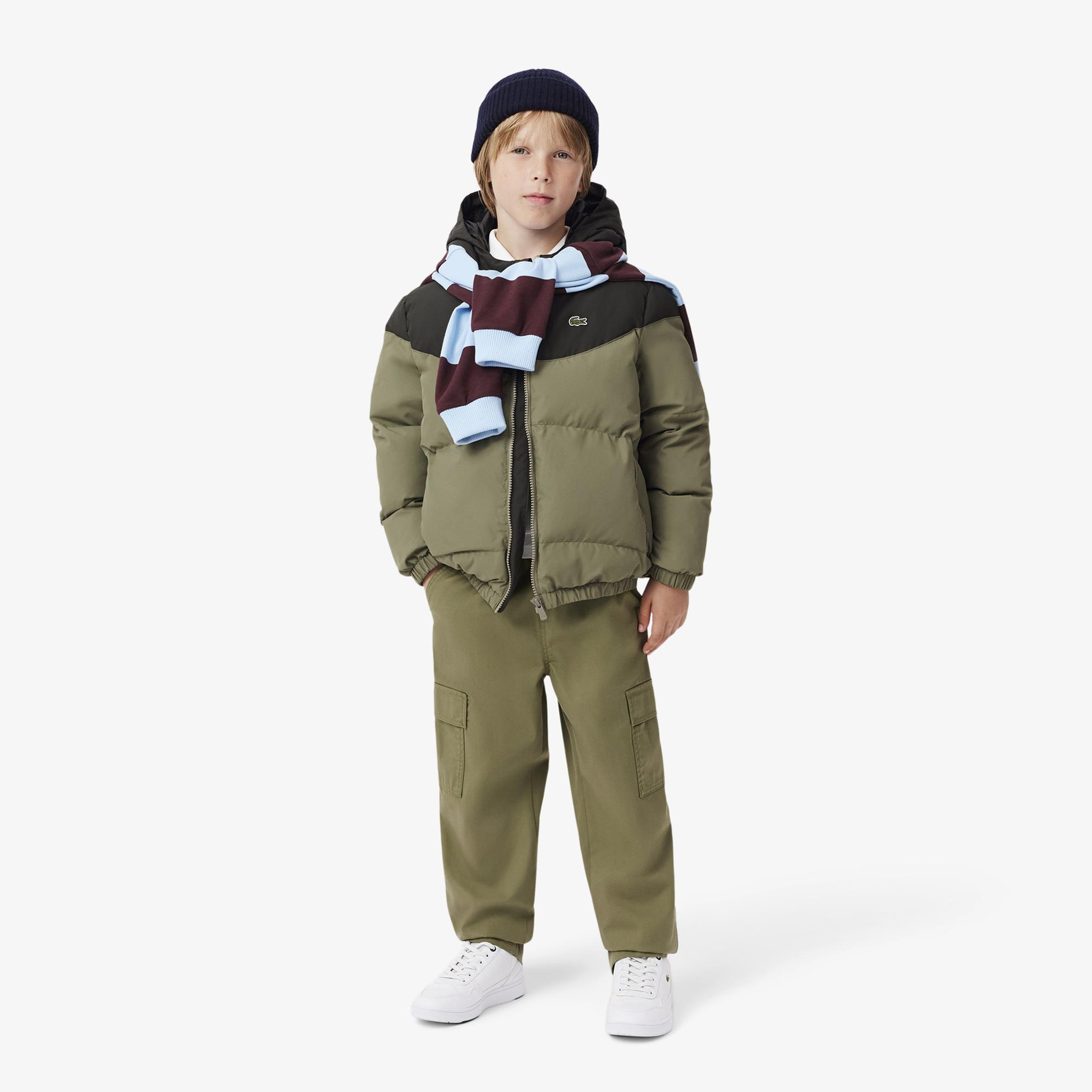 Lacoste Çocuk Kapüşonlu Renk Bloklu Haki Mont