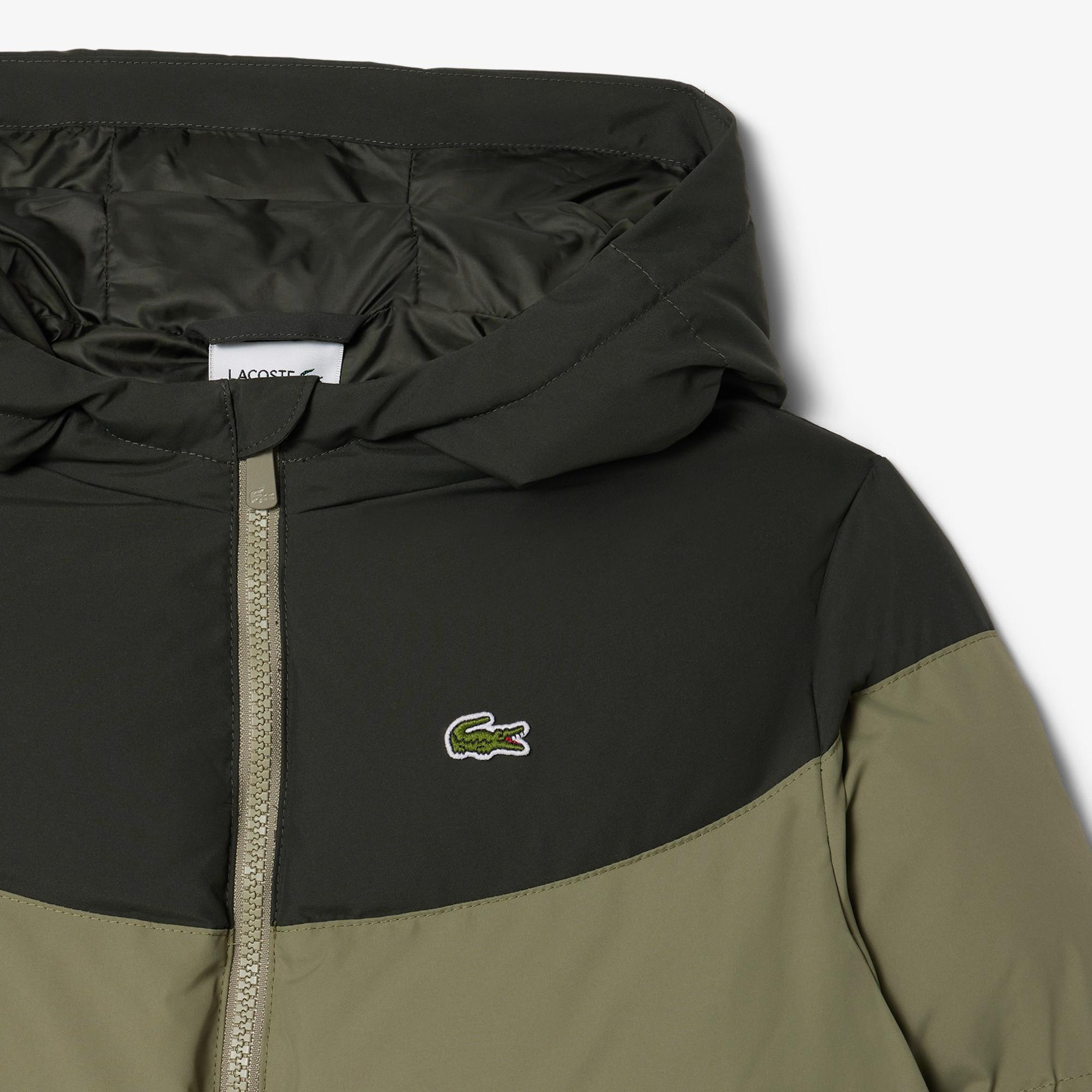 Lacoste Çocuk Kapüşonlu Renk Bloklu Haki Mont