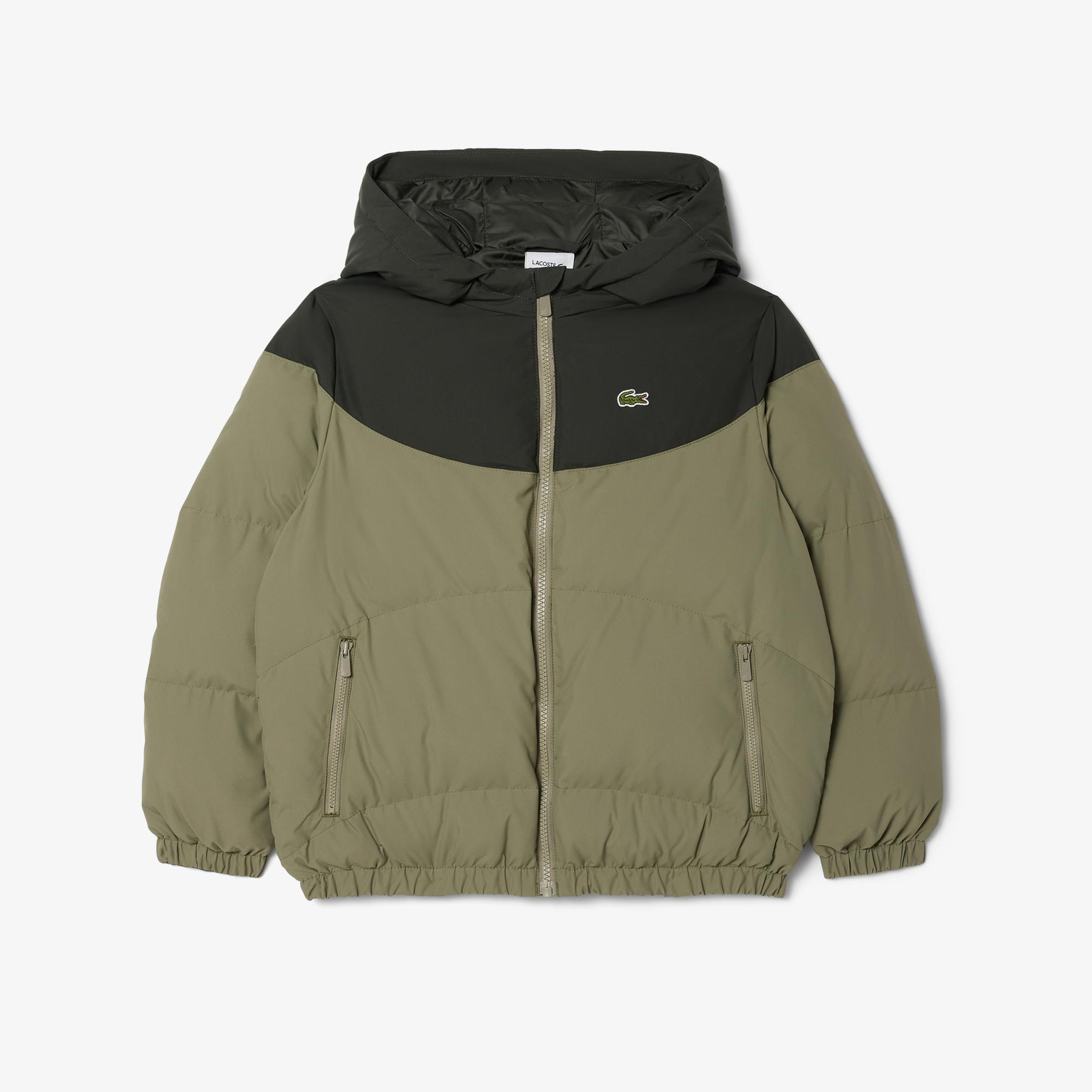Lacoste Çocuk Kapüşonlu Renk Bloklu Haki Mont