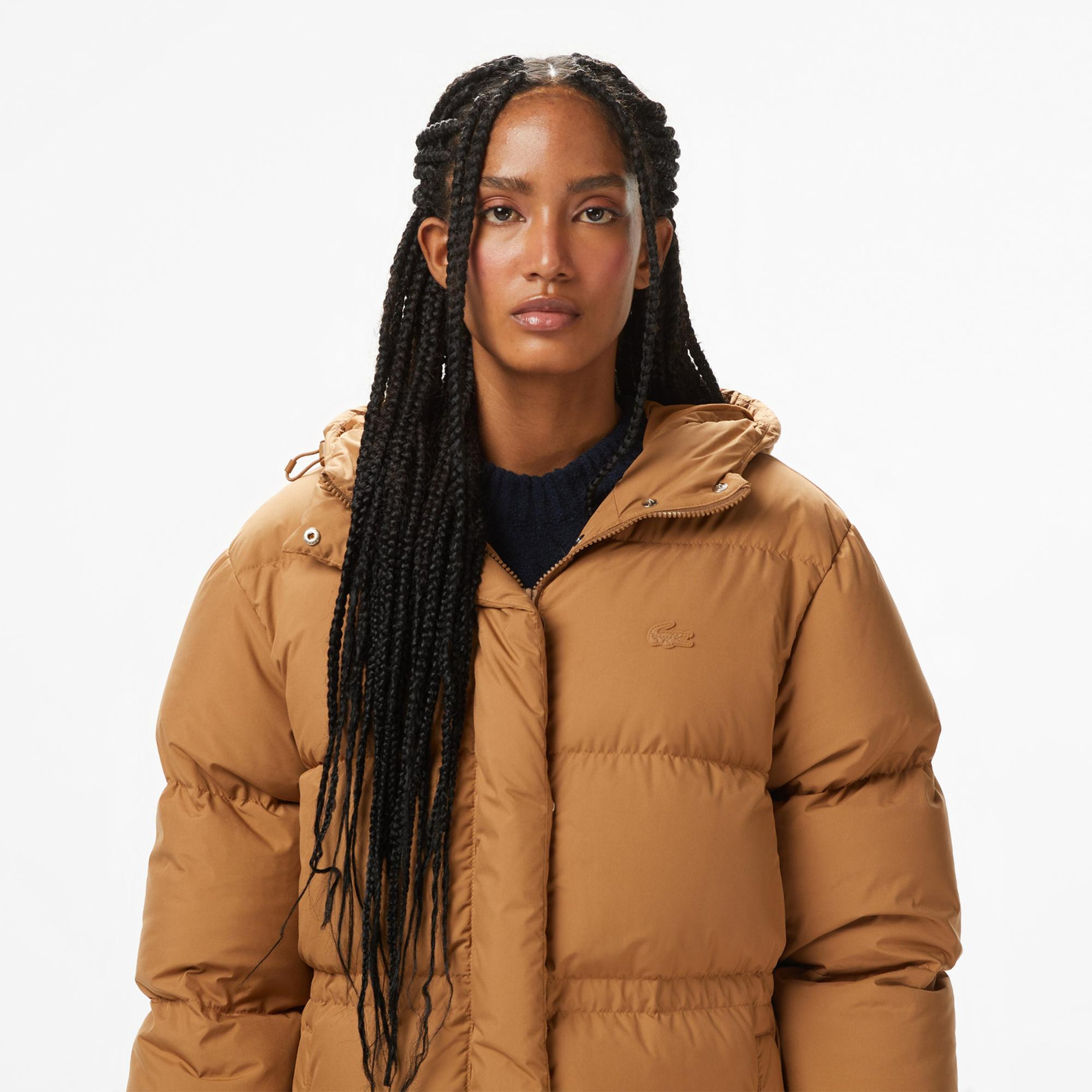 Lacoste Kadın Kapüşonlu Açık Kahverengi Mont