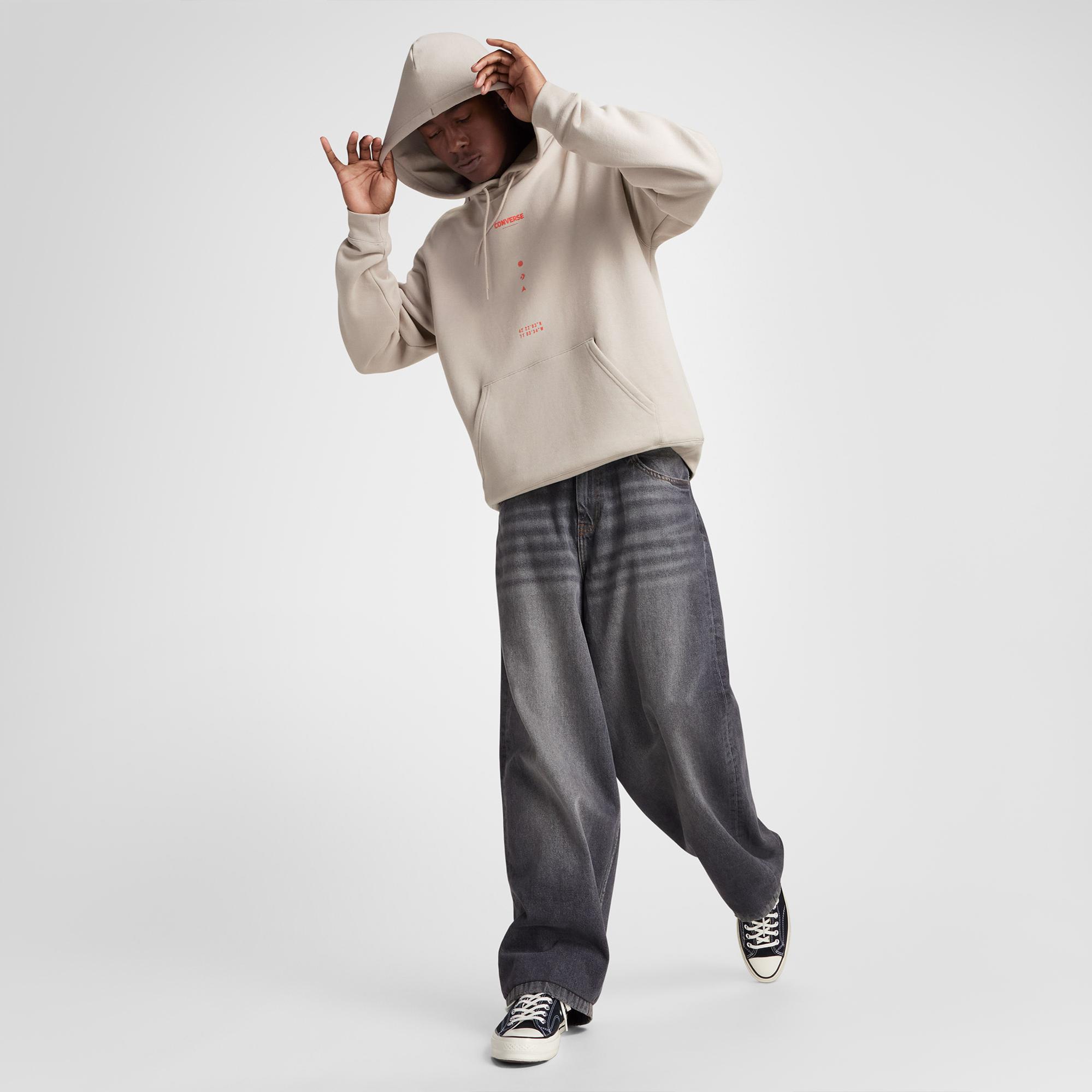 Converse Erkek Loose Fit Bej Hoodie