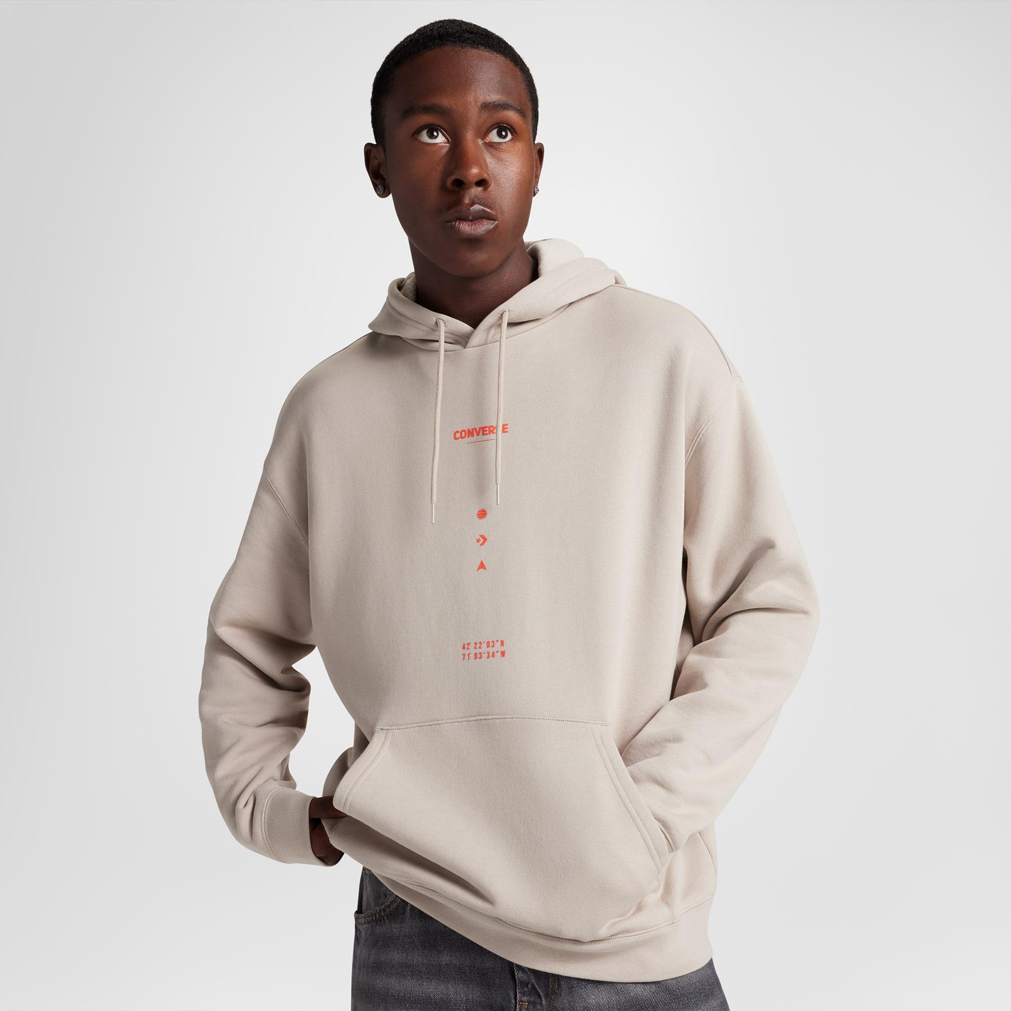Converse Erkek Loose Fit Bej Hoodie