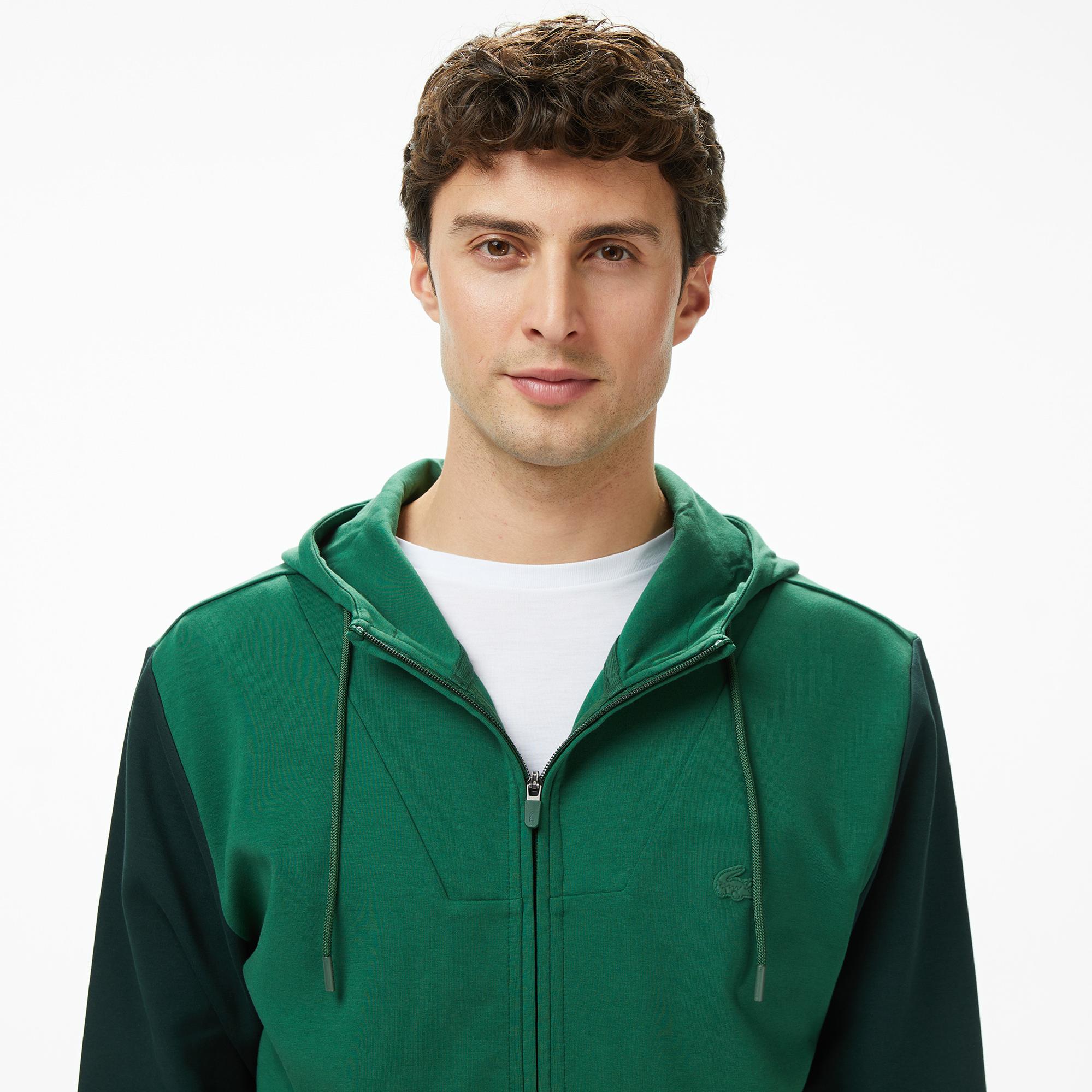 Lacoste Erkek Slim Fit Kapüşonlu Renk Bloklu Yeşil Sweatshirt