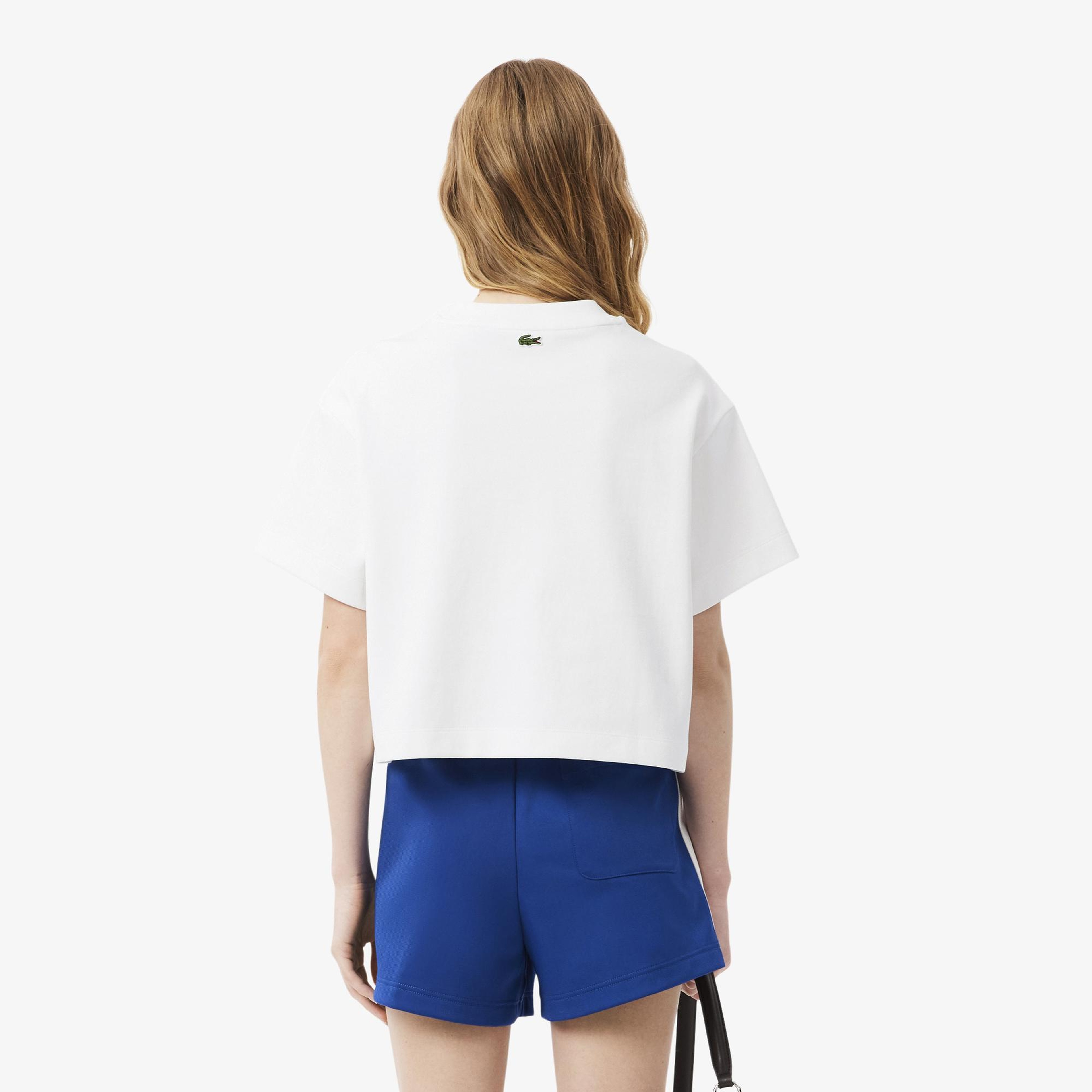 Lacoste Kadın Oversize Fit Bisiklet Yaka Beyaz T-Shirt