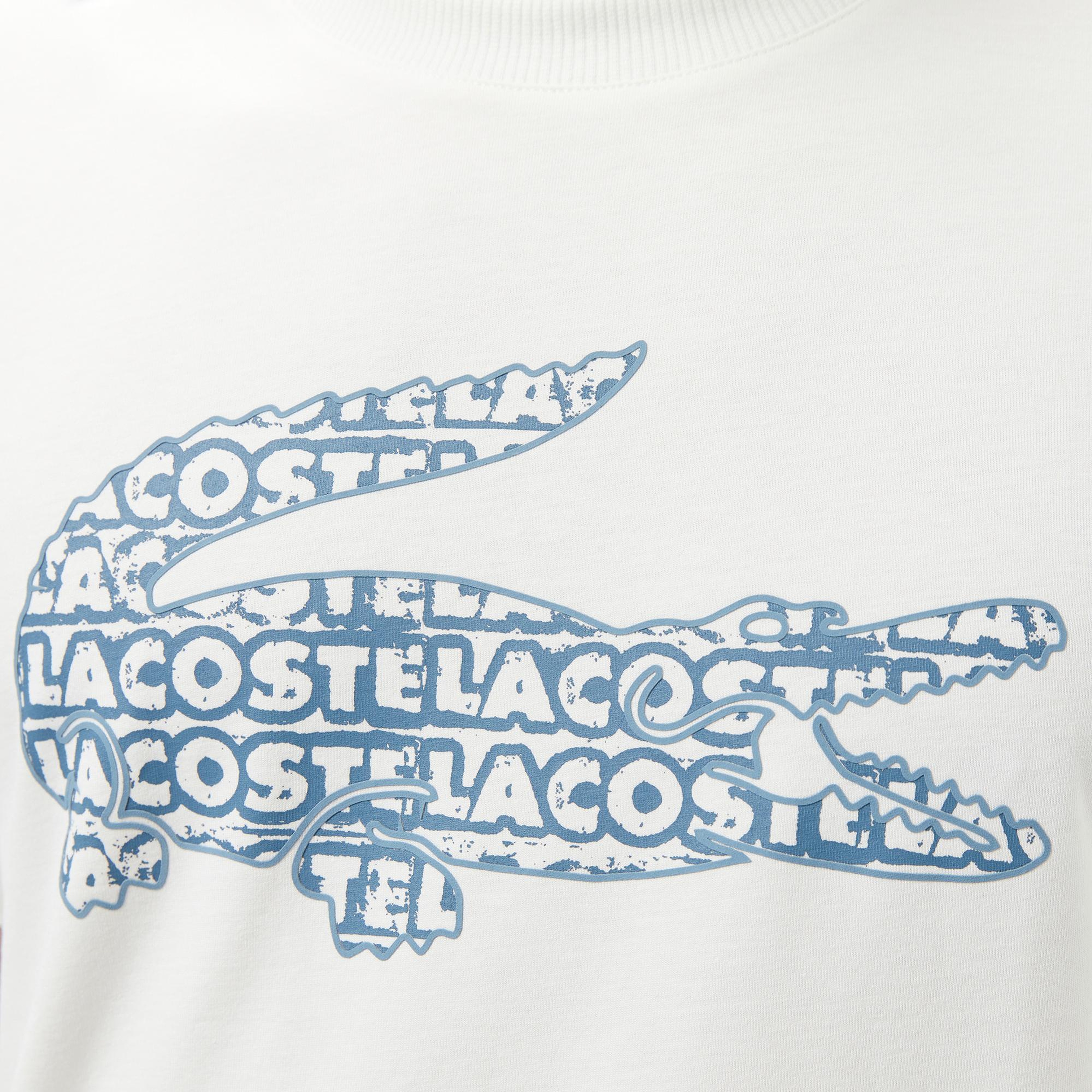 Lacoste Erkek Regular Fit Bisiklet Yaka Baskılı Beyaz T-Shirt