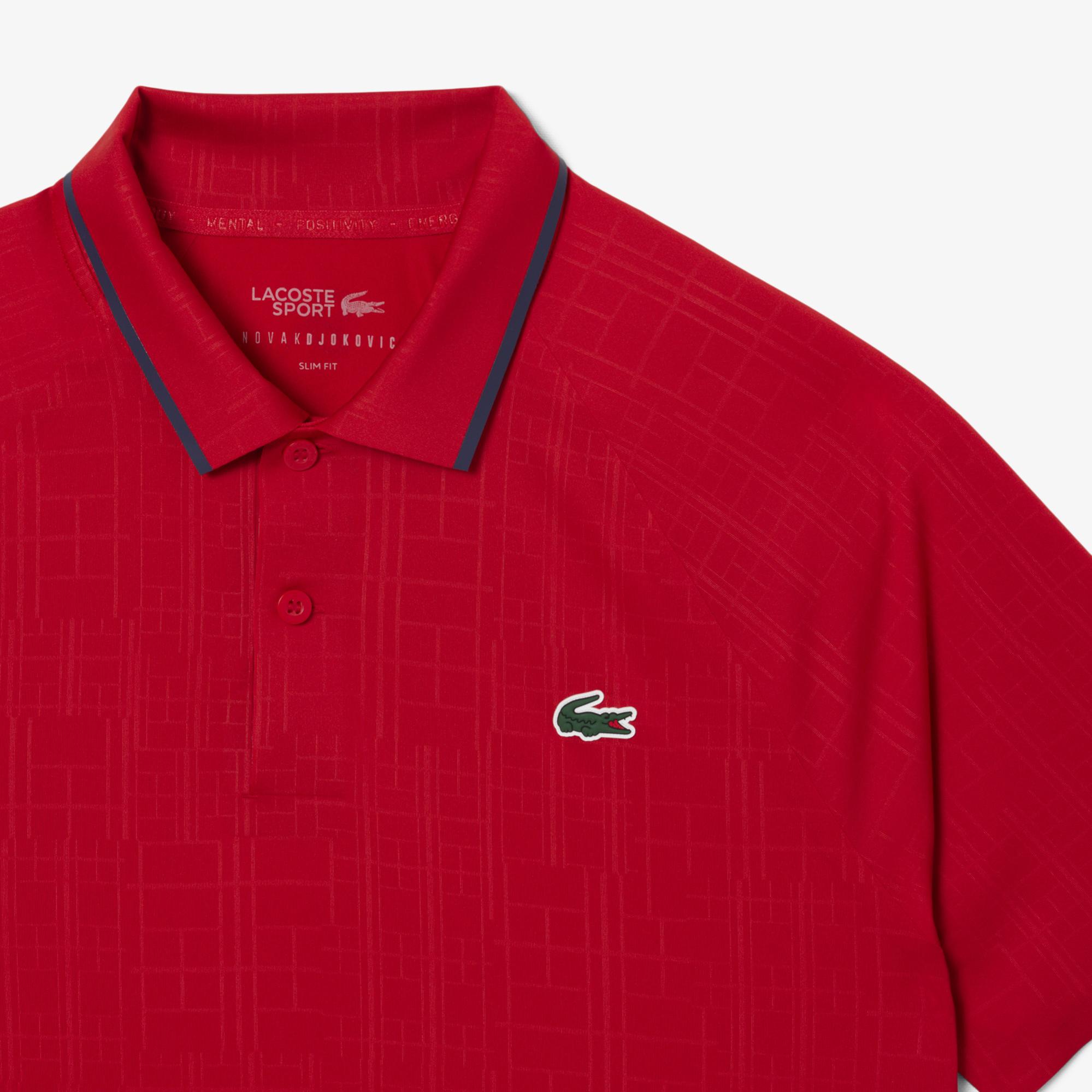 Lacoste Tennis x Novak Djokovic Erkek Slim Fit  Desenli Kırmızı Polo