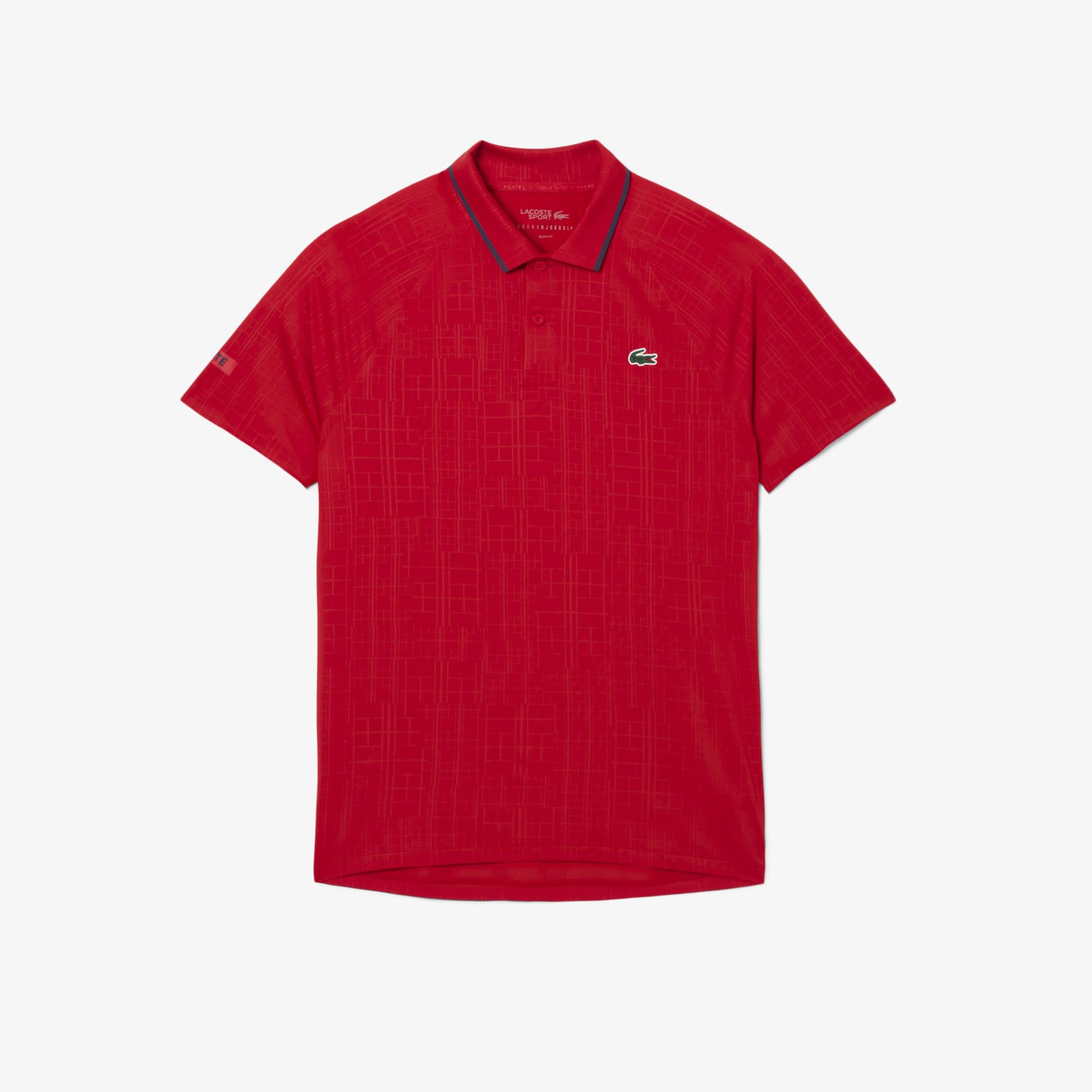 Lacoste Tennis x Novak Djokovic Erkek Slim Fit  Desenli Kırmızı Polo