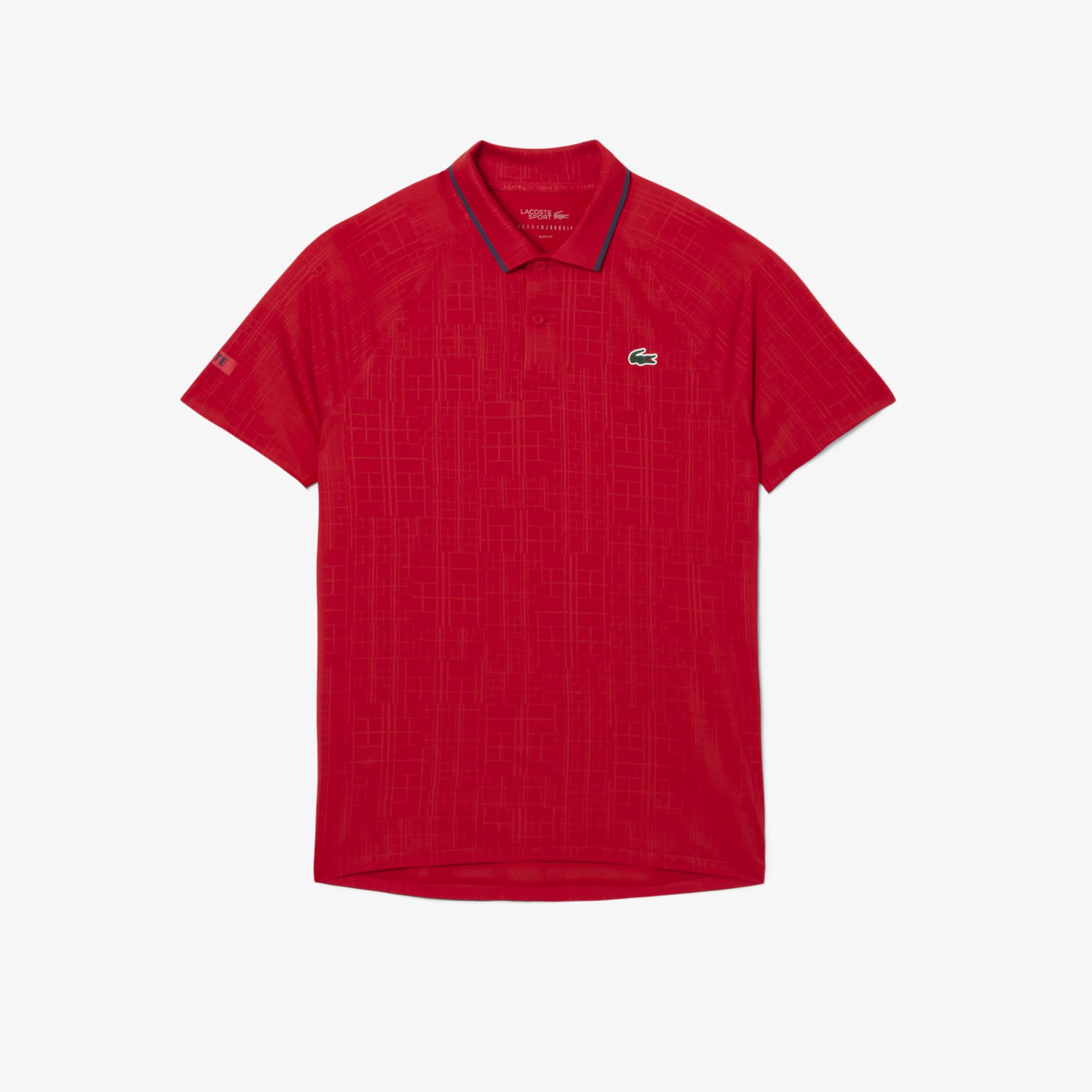 Lacoste Tennis x Novak Djokovic Erkek Slim Fit  Desenli Kırmızı Polo