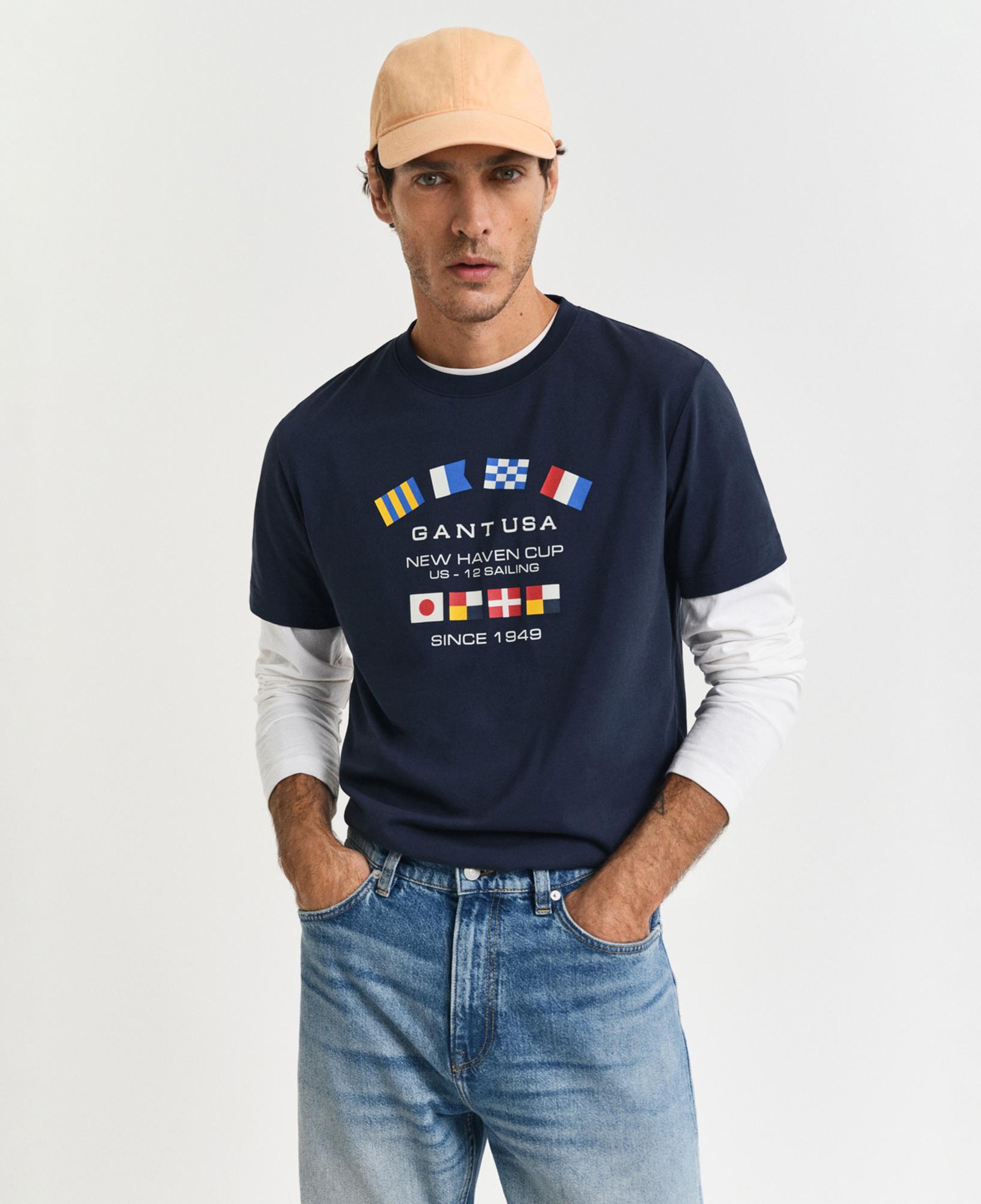 GANT Erkek Lacivert Regular Fit Bisiklet Yaka Logolu T-Shirt