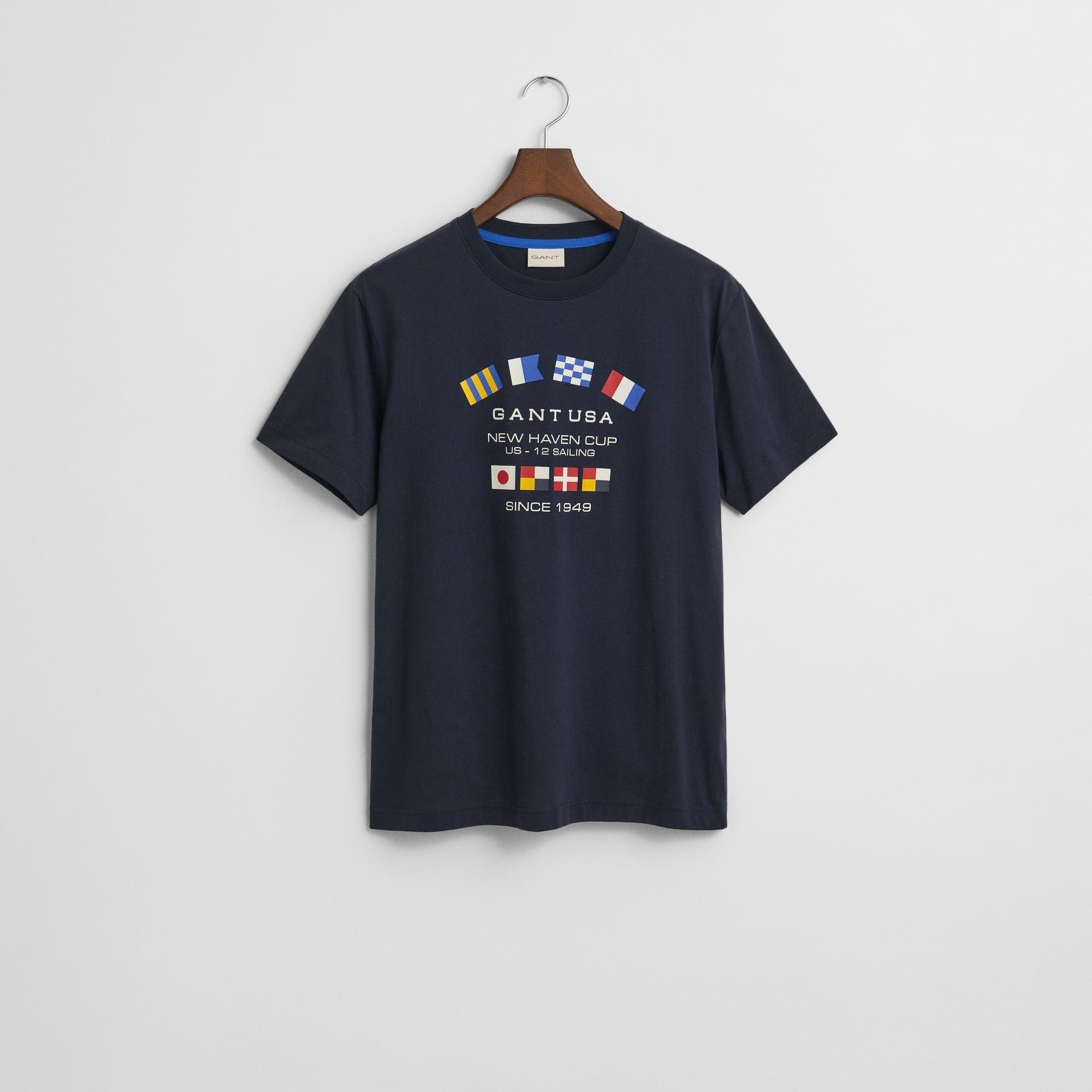 GANT Erkek Lacivert Regular Fit Bisiklet Yaka Logolu T-Shirt