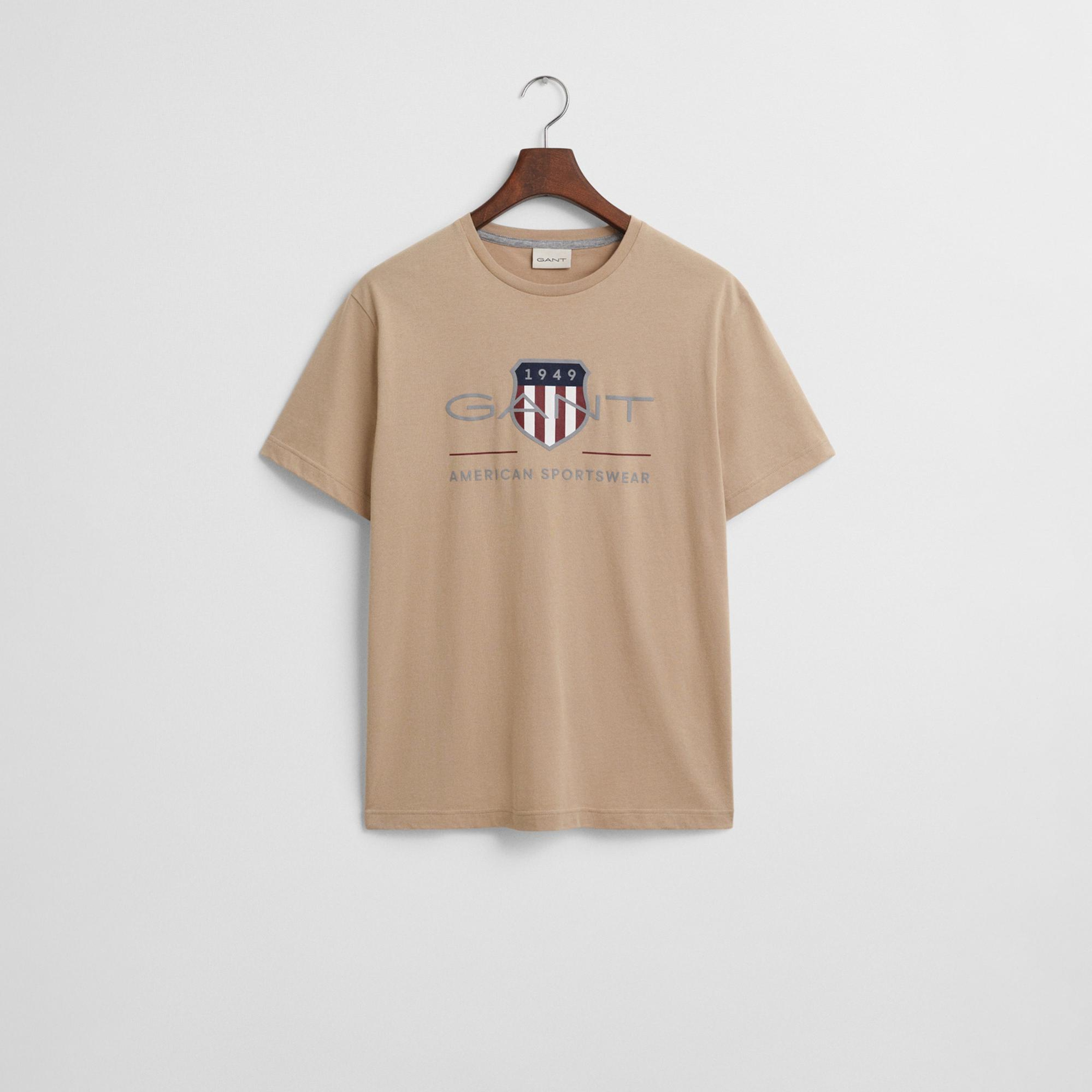 GANT Erkek Bej Regular Fit Bisiklet Yaka Logolu T-Shirt