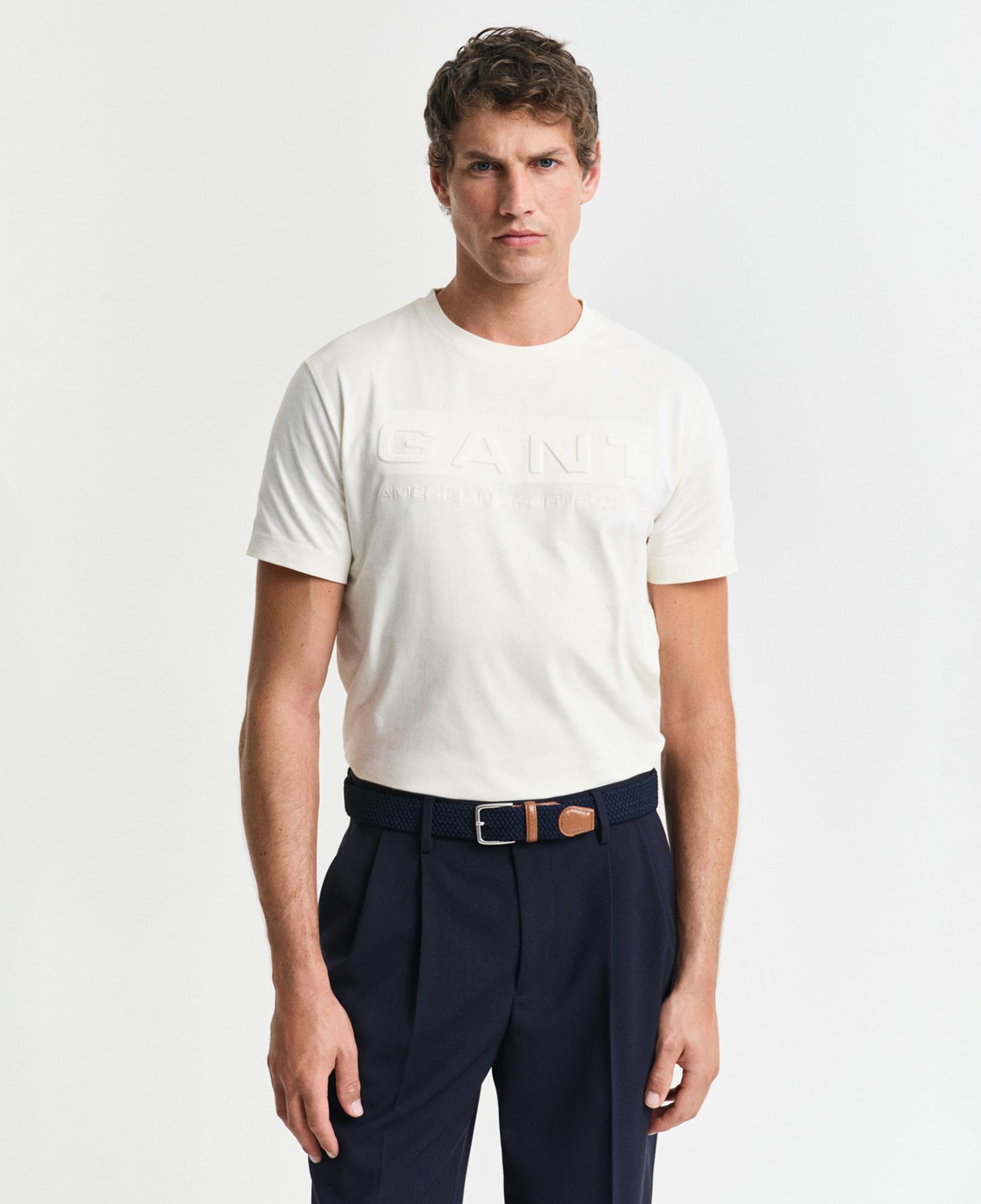 GANT Erkek Krem Regular Fit Bisiklet Yaka Logolu T-Shirt