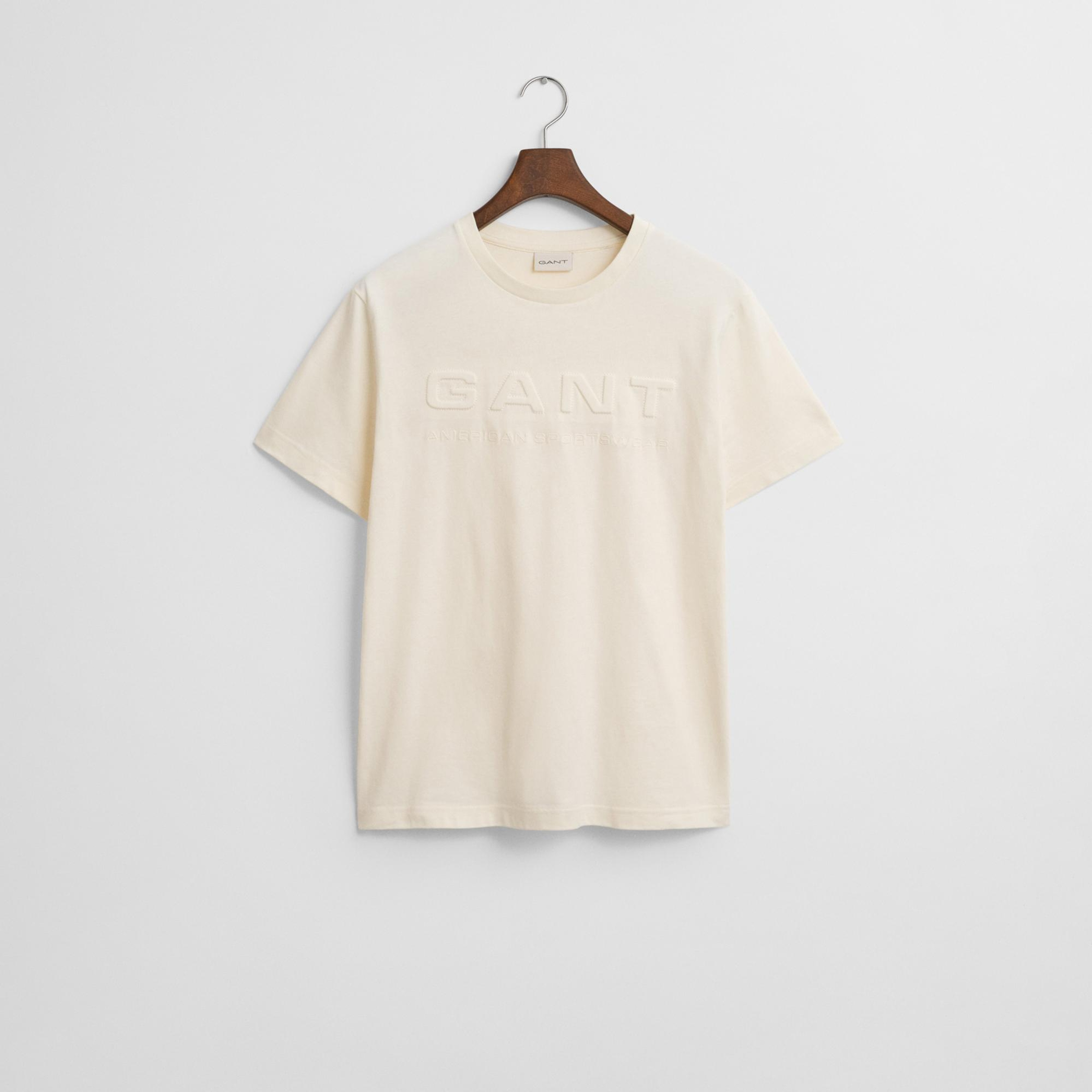 GANT Erkek Krem Regular Fit Bisiklet Yaka Logolu T-Shirt