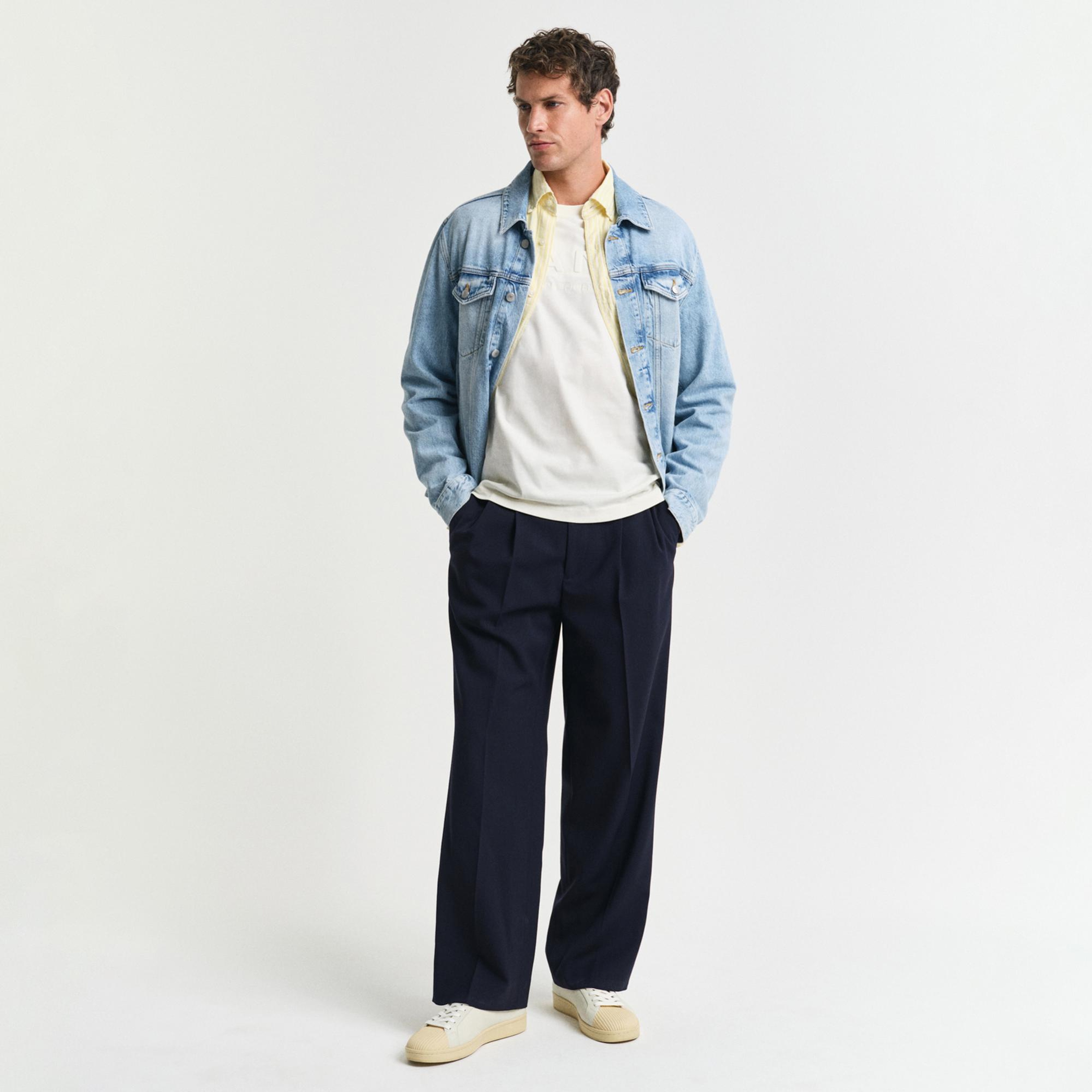 GANT Erkek Krem Regular Fit Bisiklet Yaka Logolu T-Shirt