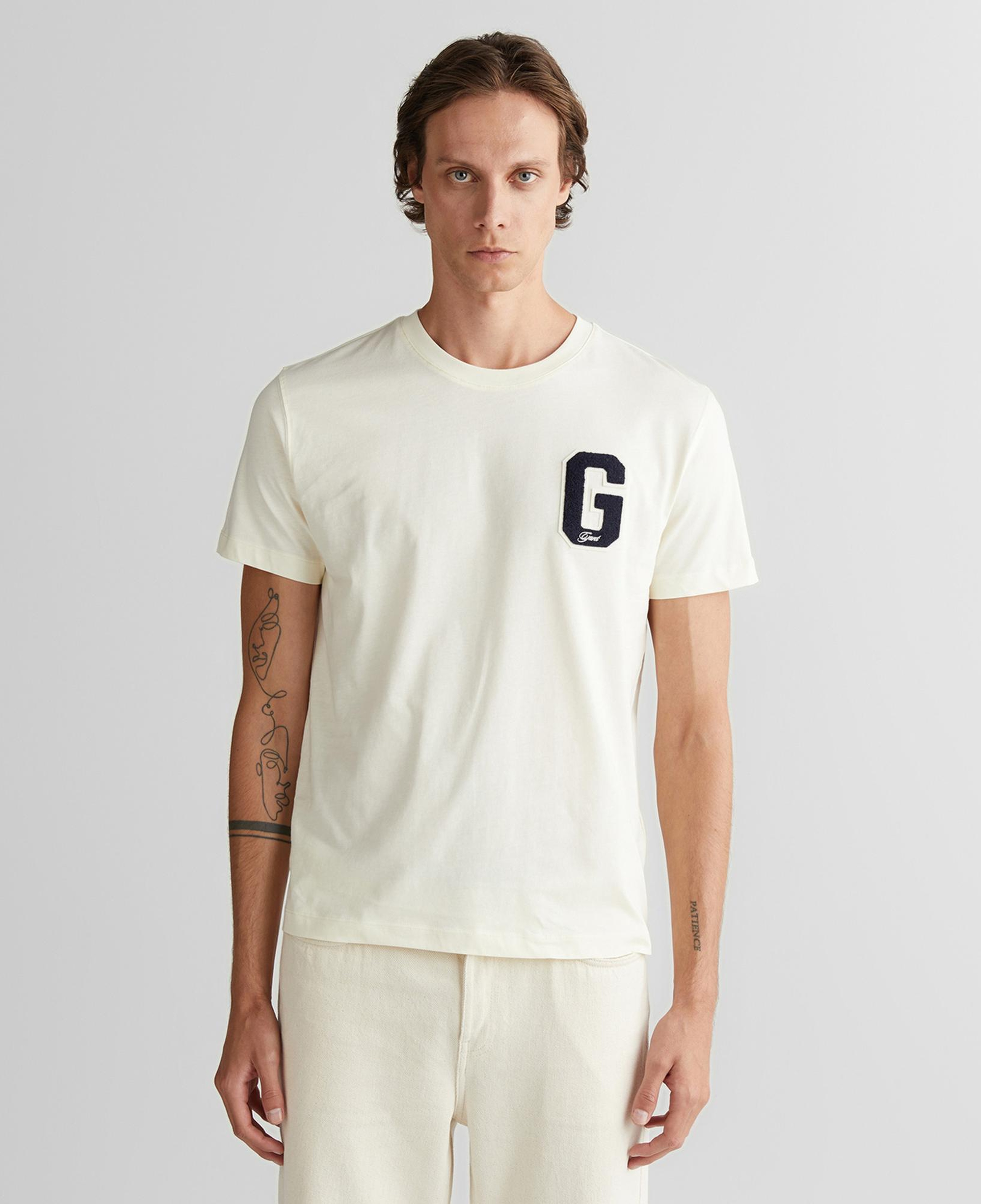 GANT Erkek Krem Regular Fit Bisiklet Yaka Logolu T-Shirt