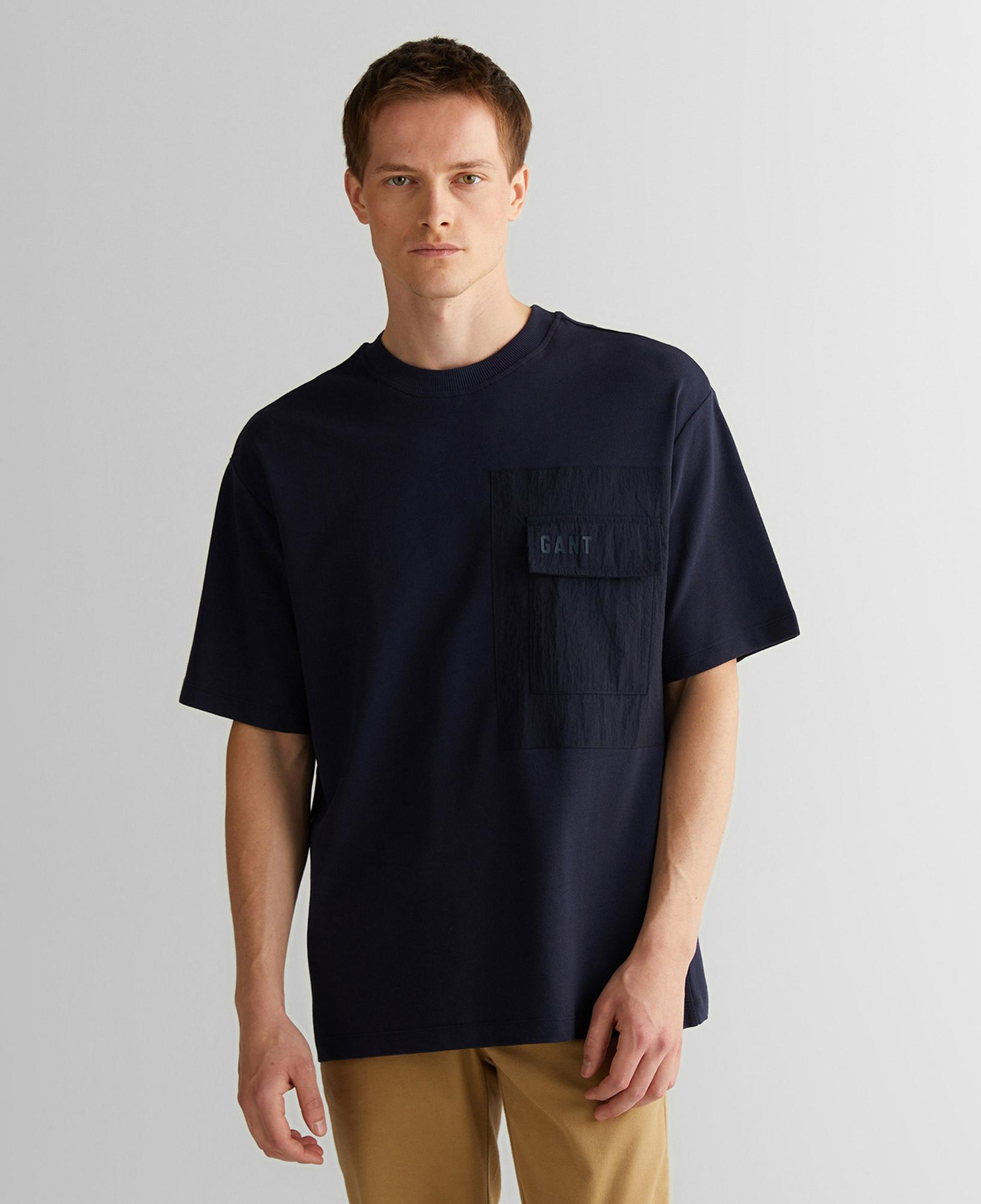 GANT Erkek Lacivert Relaxed Fit Bisiklet Yaka Logolu T-Shirt