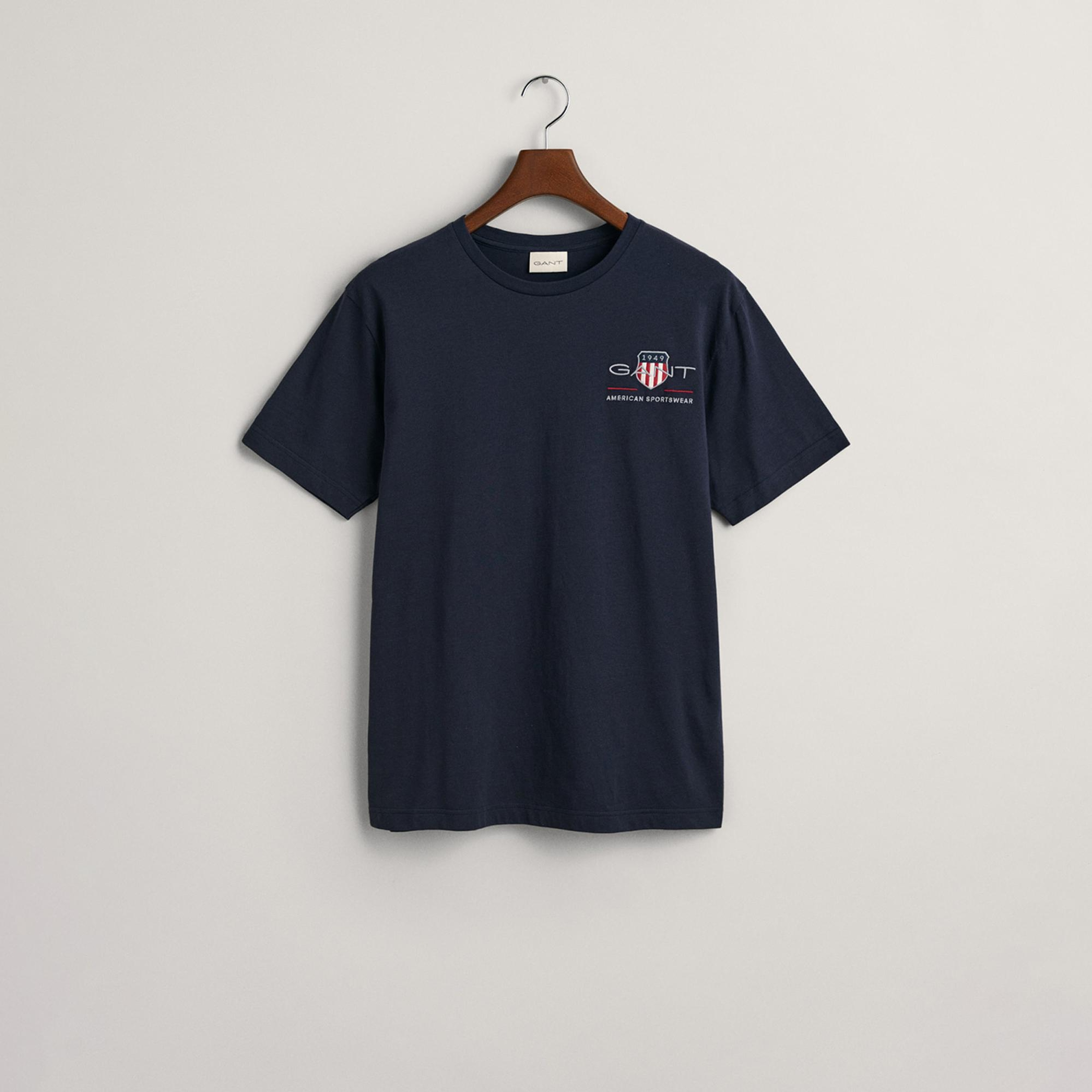 Gant Erkek Lacivert Regular Fit Bisiklet Yaka Logolu T-Shirt