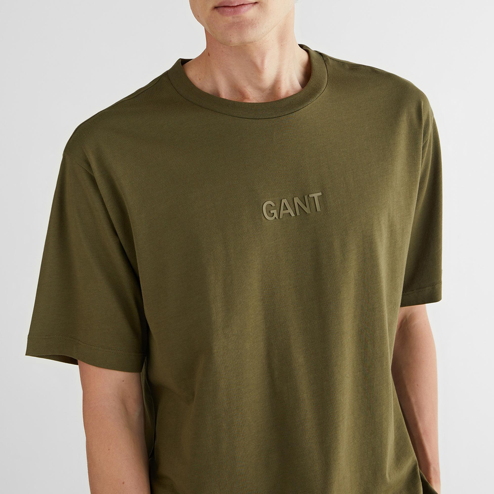 GANT Erkek Yeşil Relaxed Fit Bisiklet Yaka Logolu T-Shirt