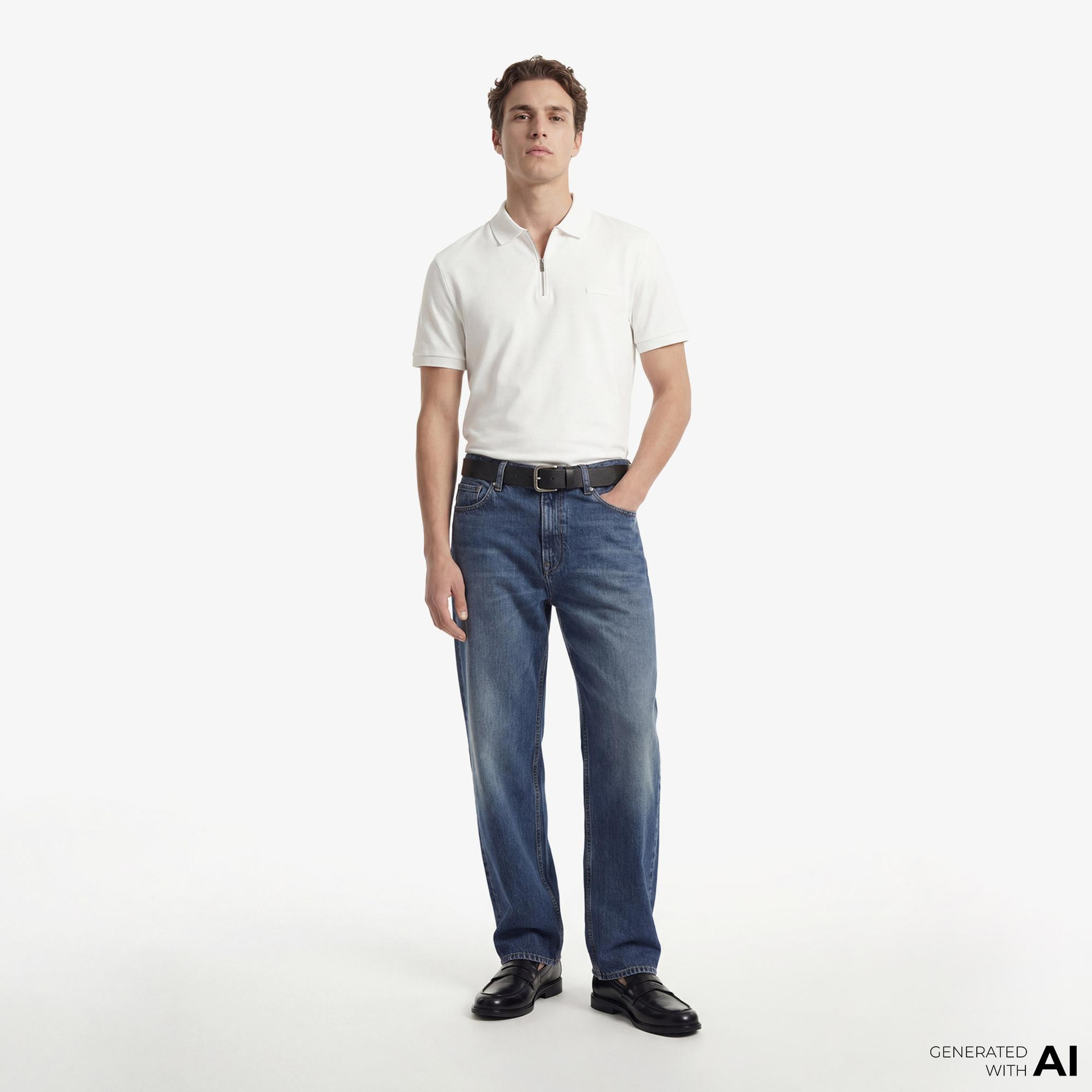 Calvin Klein Slim Supima Zip Erkek Beyaz Polo