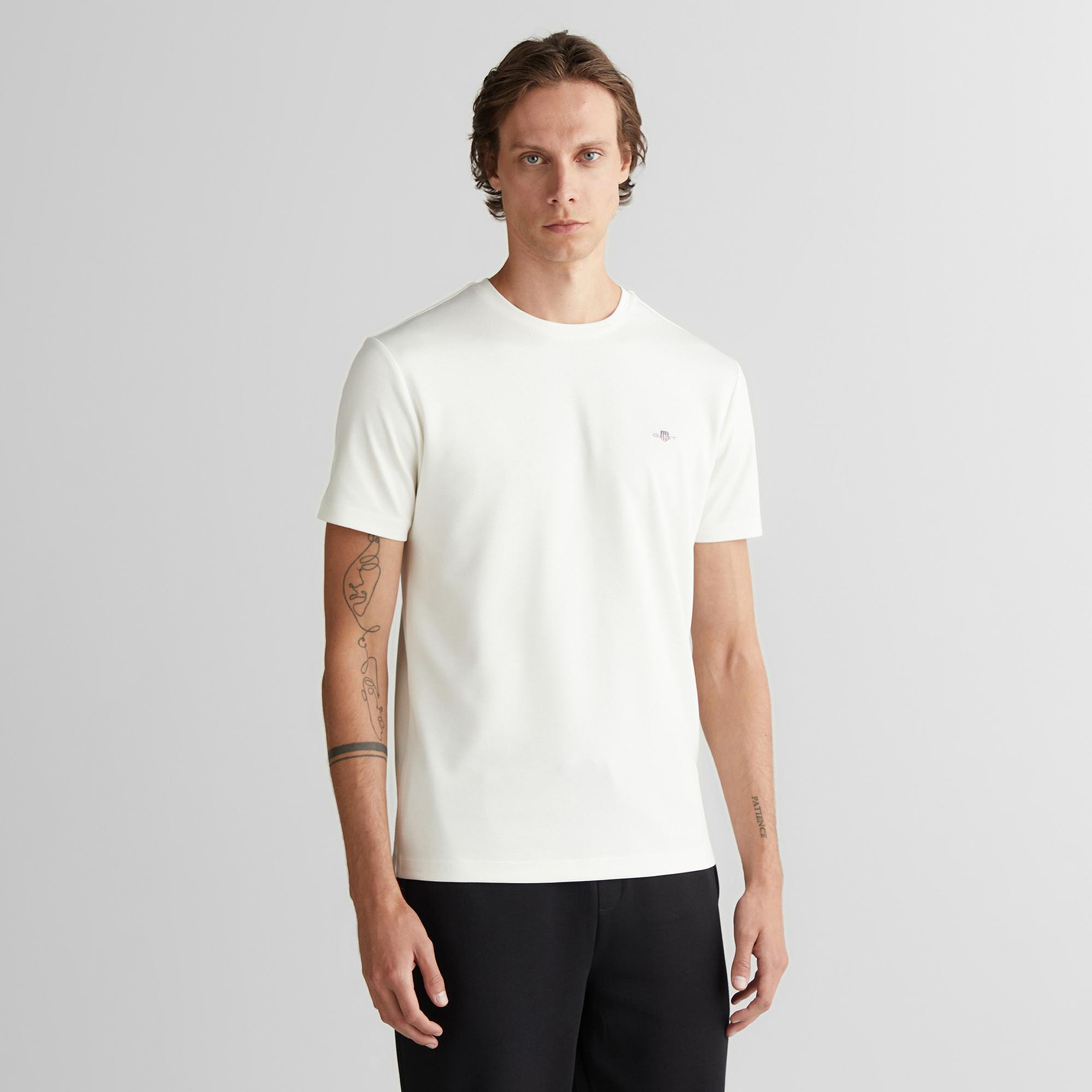 GANT Erkek Beyaz Regular Fit Bisiklet Yaka T-Shirt