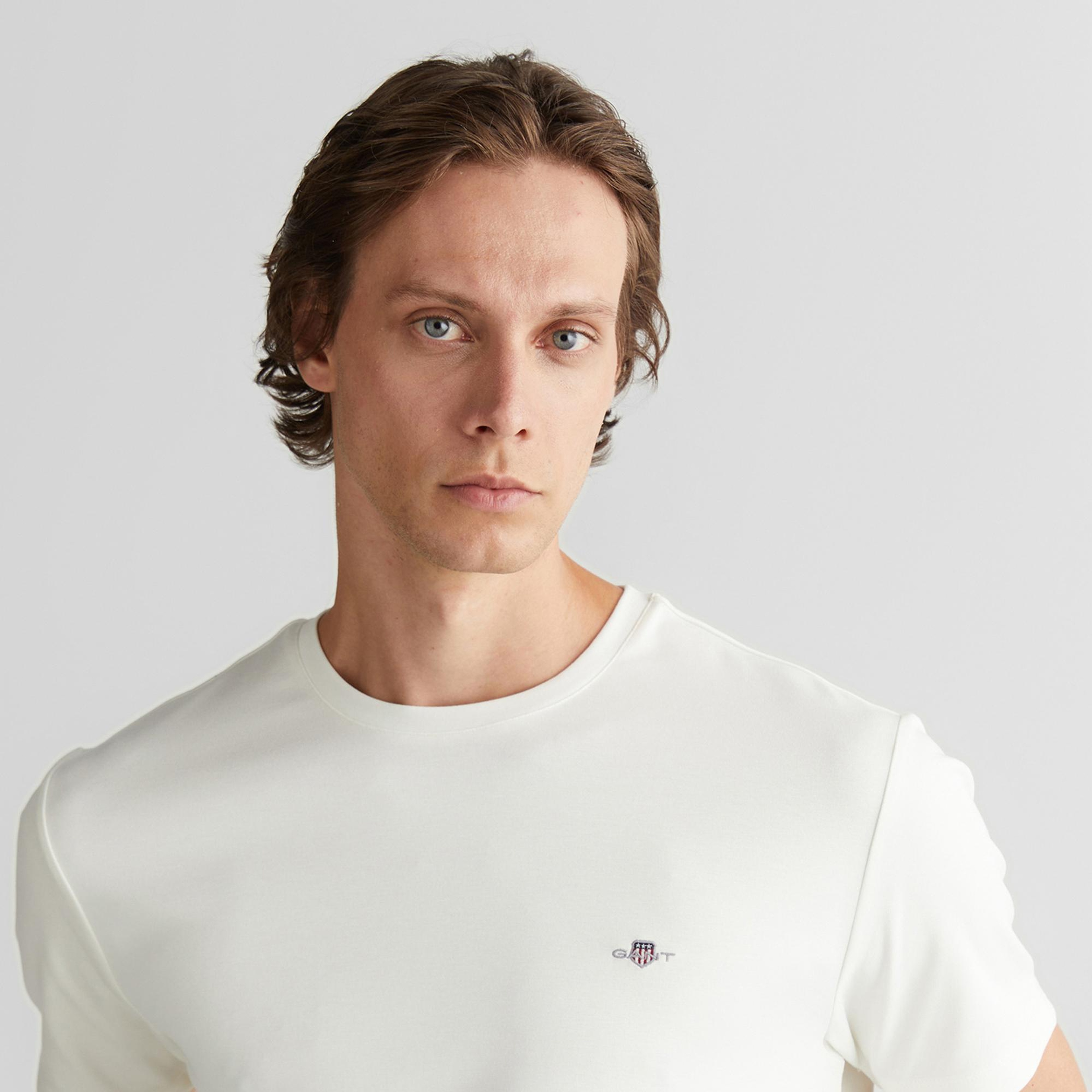 GANT Erkek Beyaz Regular Fit Bisiklet Yaka T-Shirt