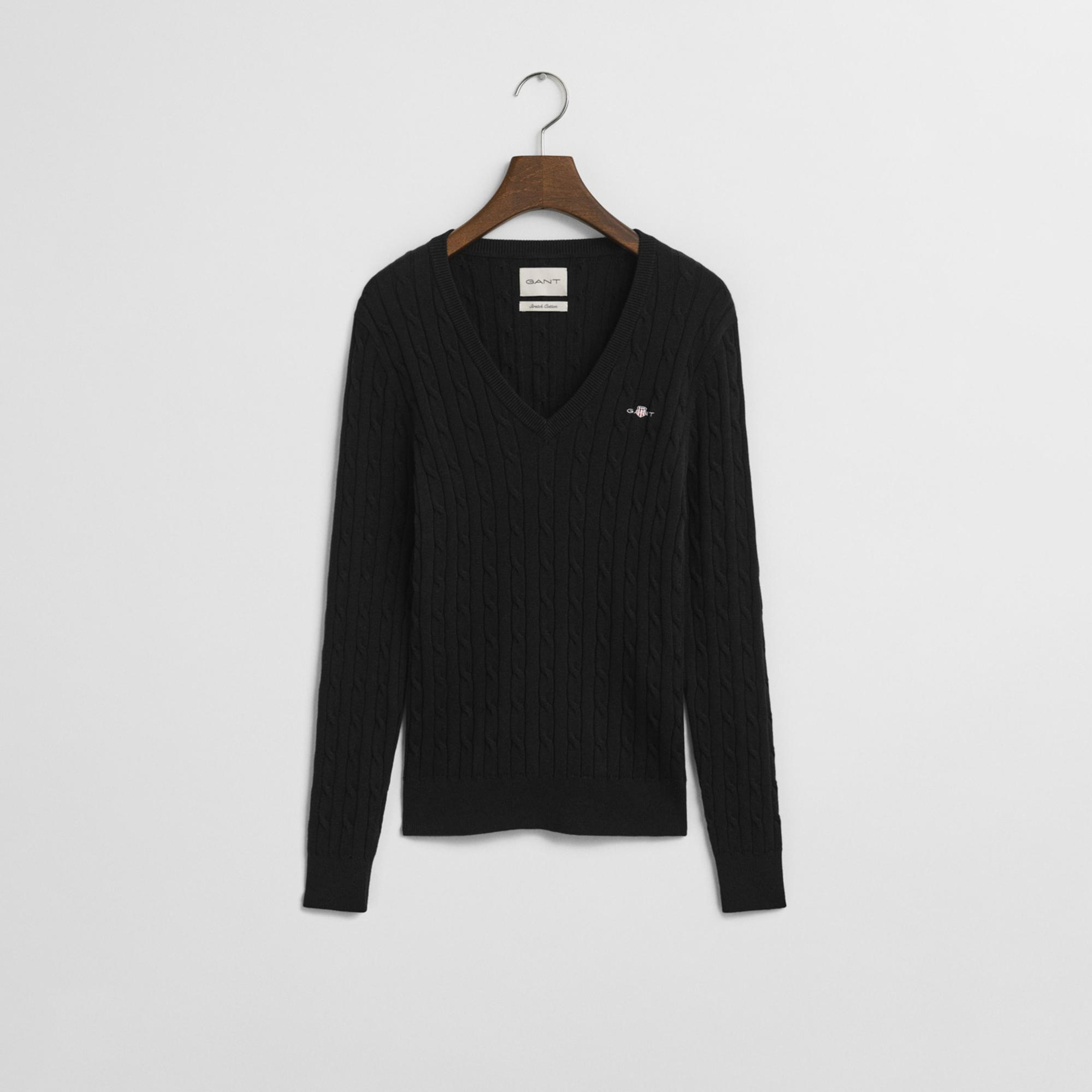 GANT Kadın Siyah Slim Fit V Yaka Kazak