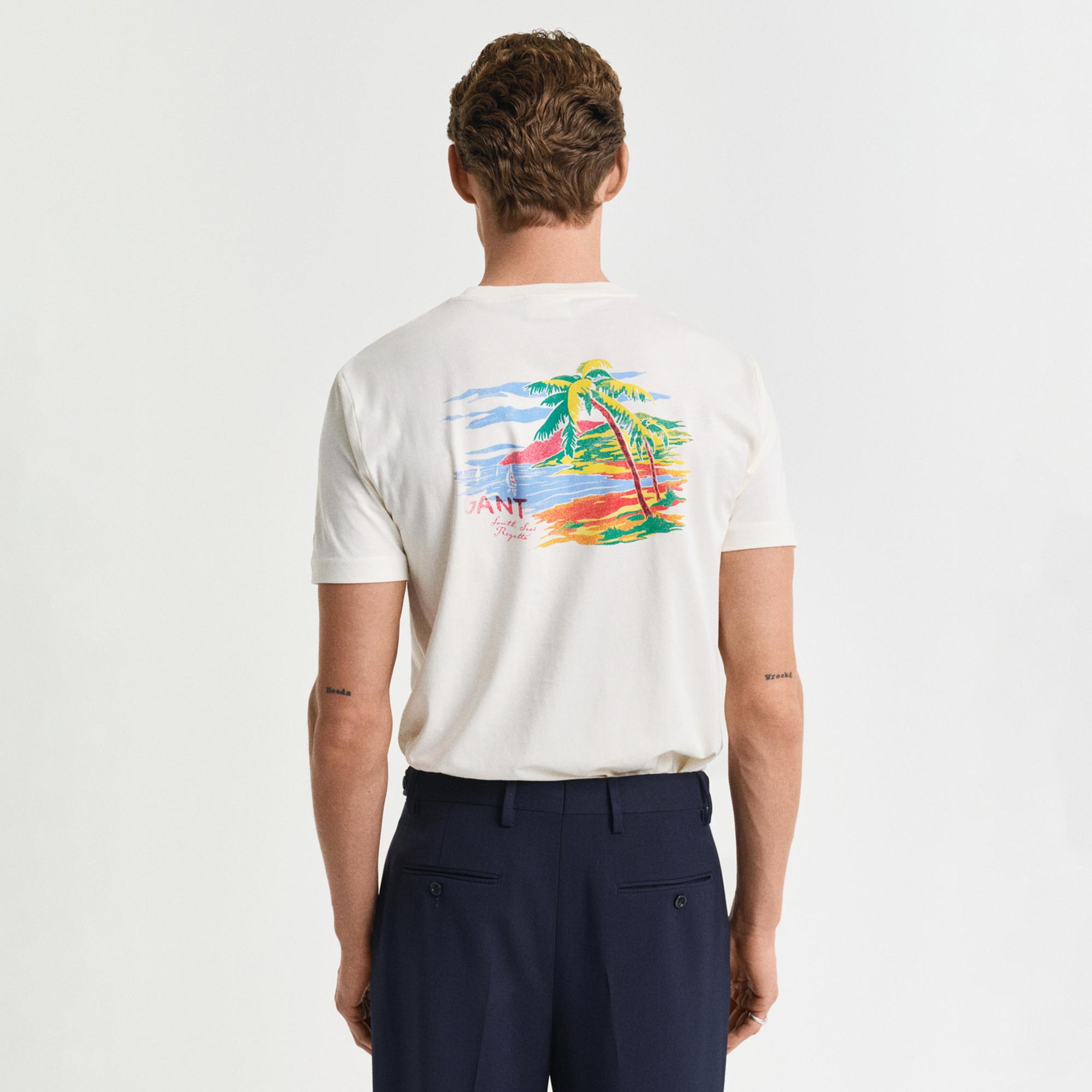 GANT Erkek Krem Regular Fit Bisiklet Yaka Logolu T-Shirt