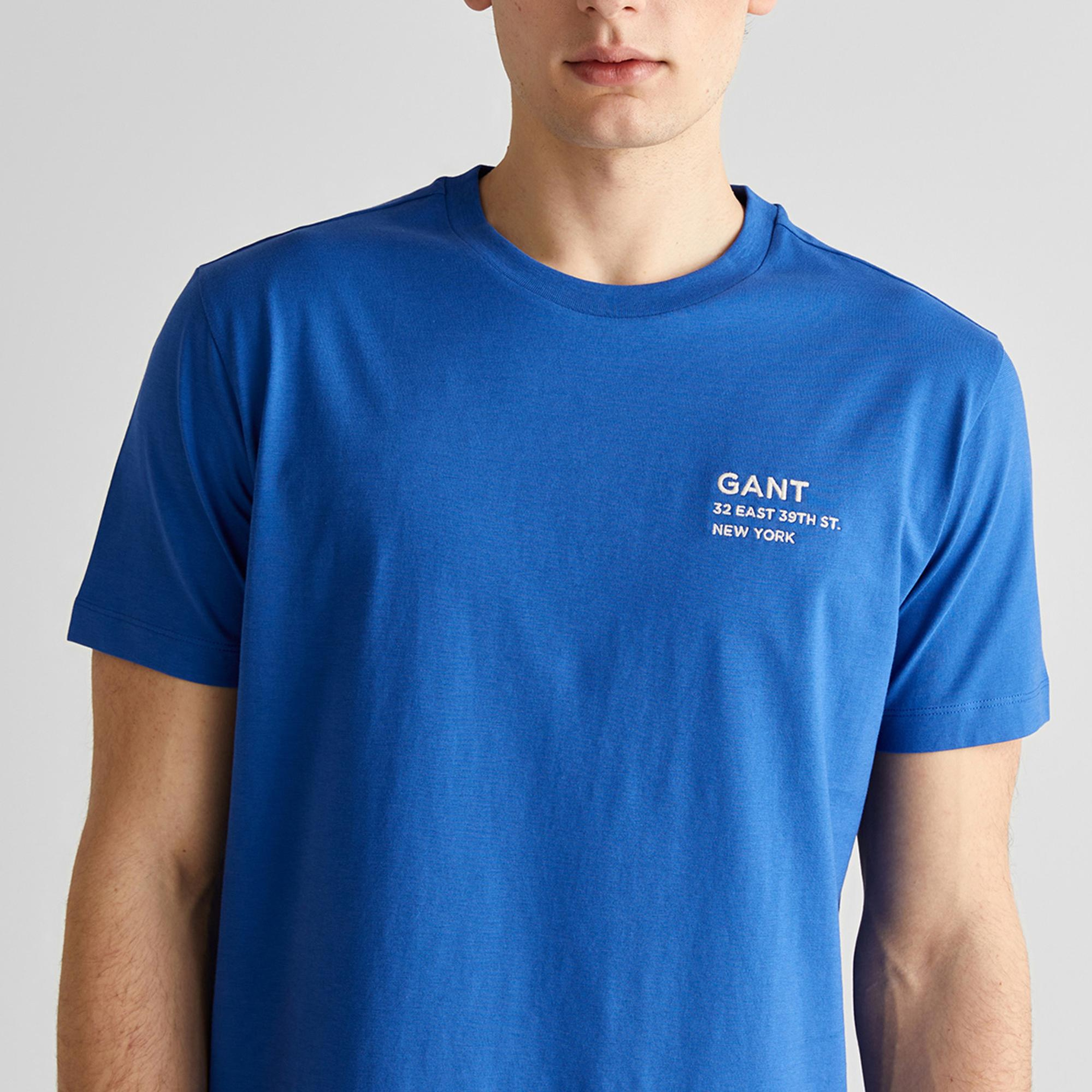 GANT Erkek Lacivert Regular Fit Bisiklet Yaka Logolu T-Shirt