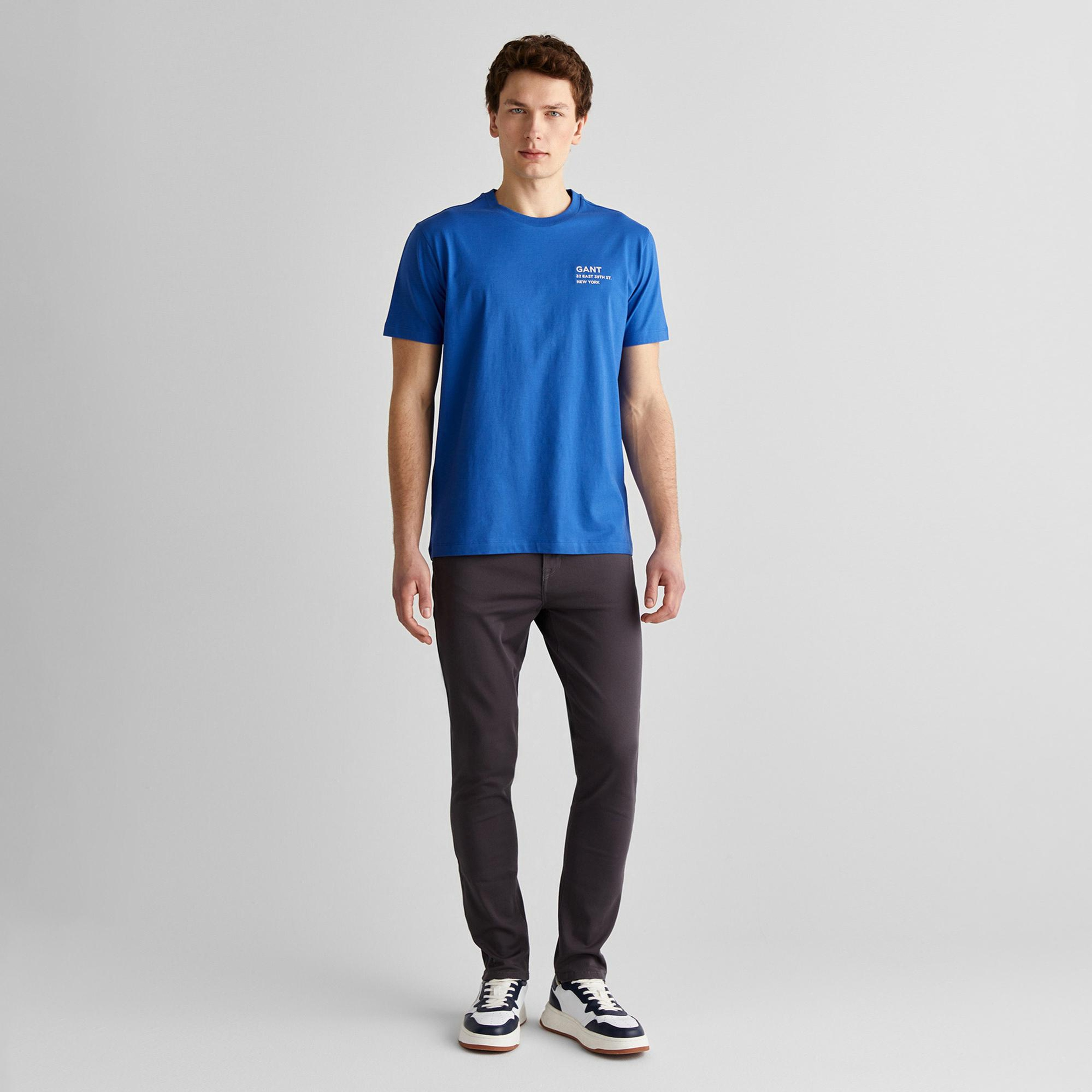 GANT Erkek Lacivert Regular Fit Bisiklet Yaka Logolu T-Shirt