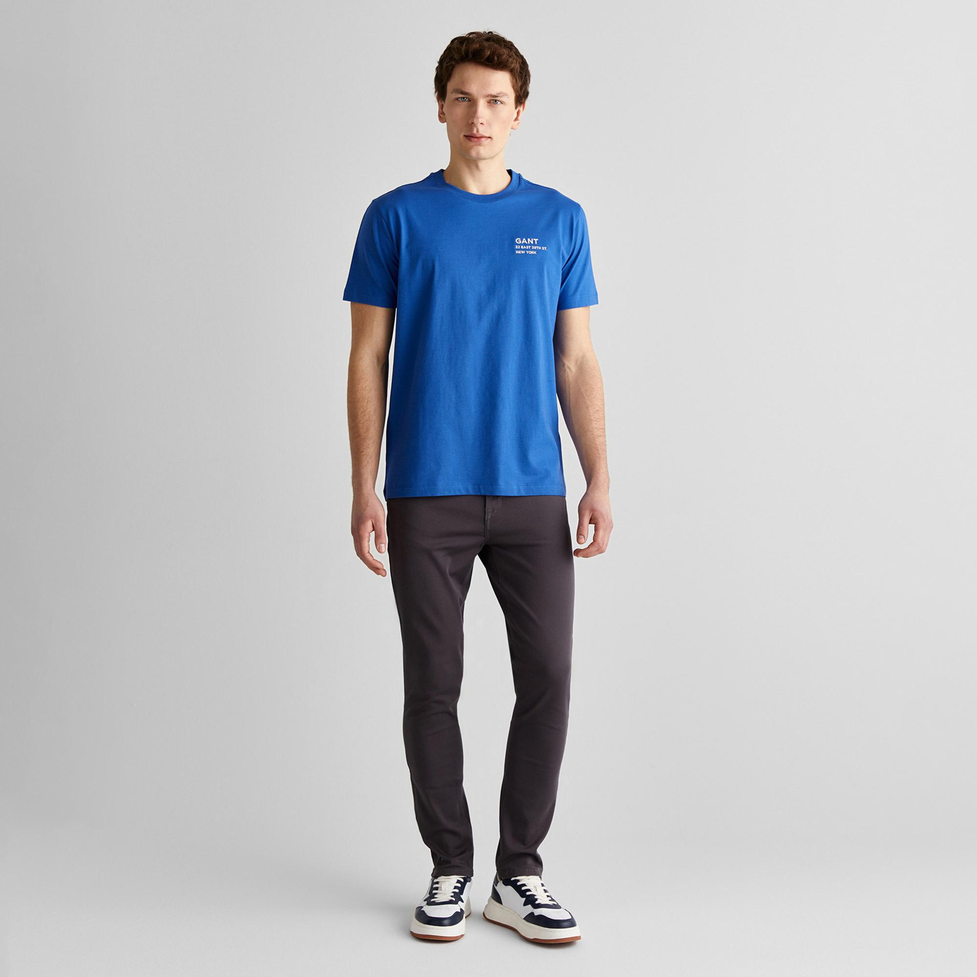 GANT Erkek Lacivert Regular Fit Bisiklet Yaka Logolu T-Shirt