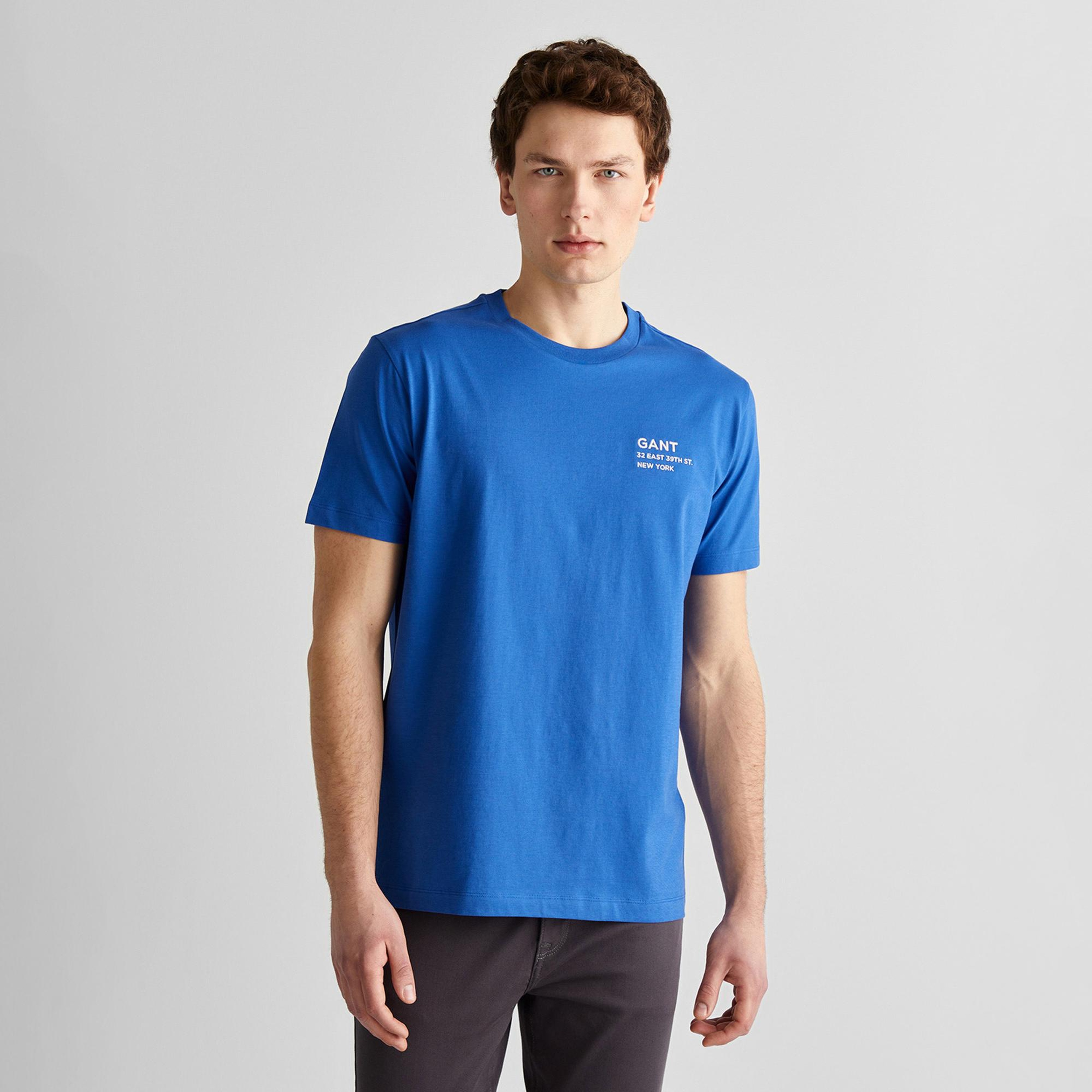 GANT Erkek Lacivert Regular Fit Bisiklet Yaka Logolu T-Shirt