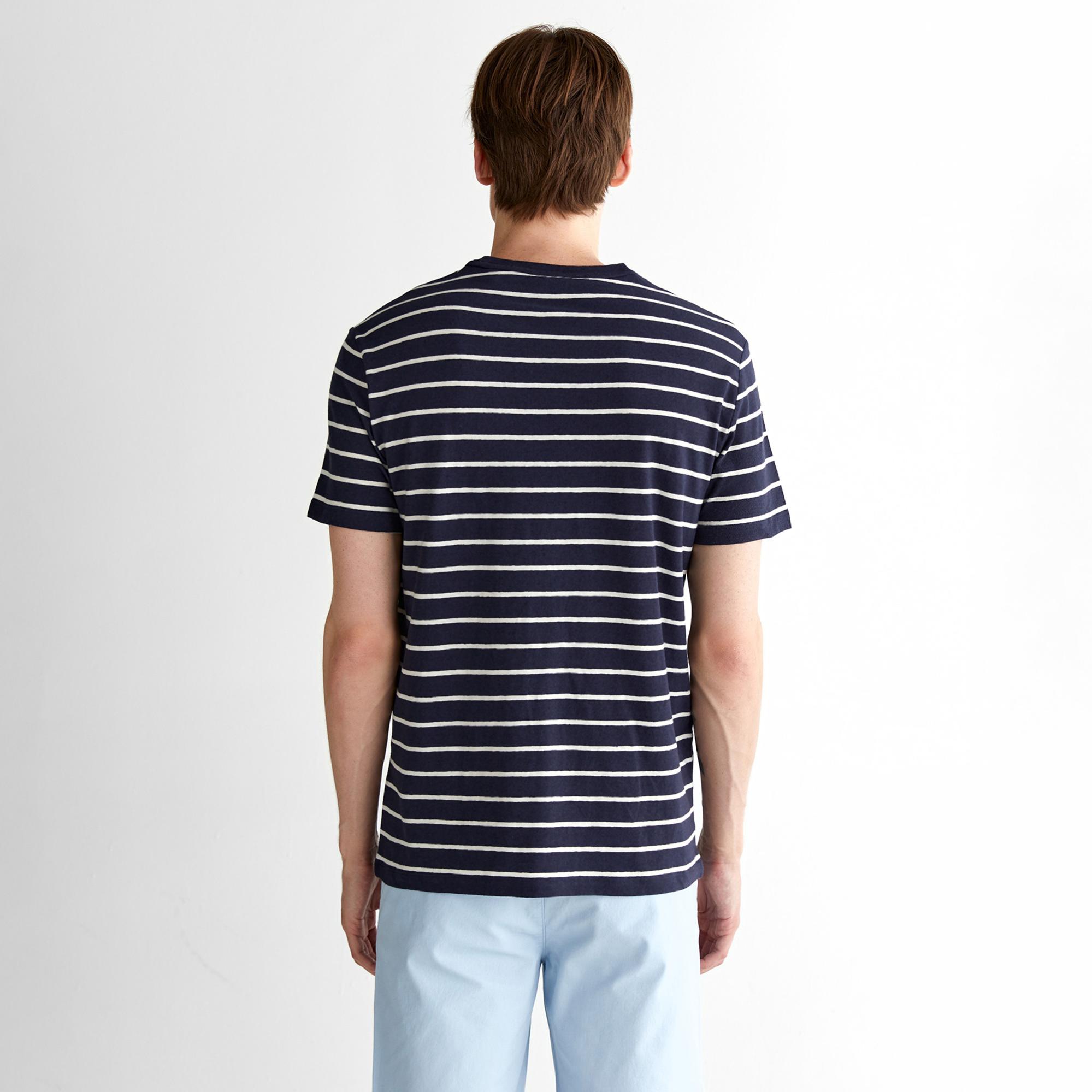 GANT Erkek Lacivert Regular Fit Bisiklet Yaka Çizgili T-Shirt