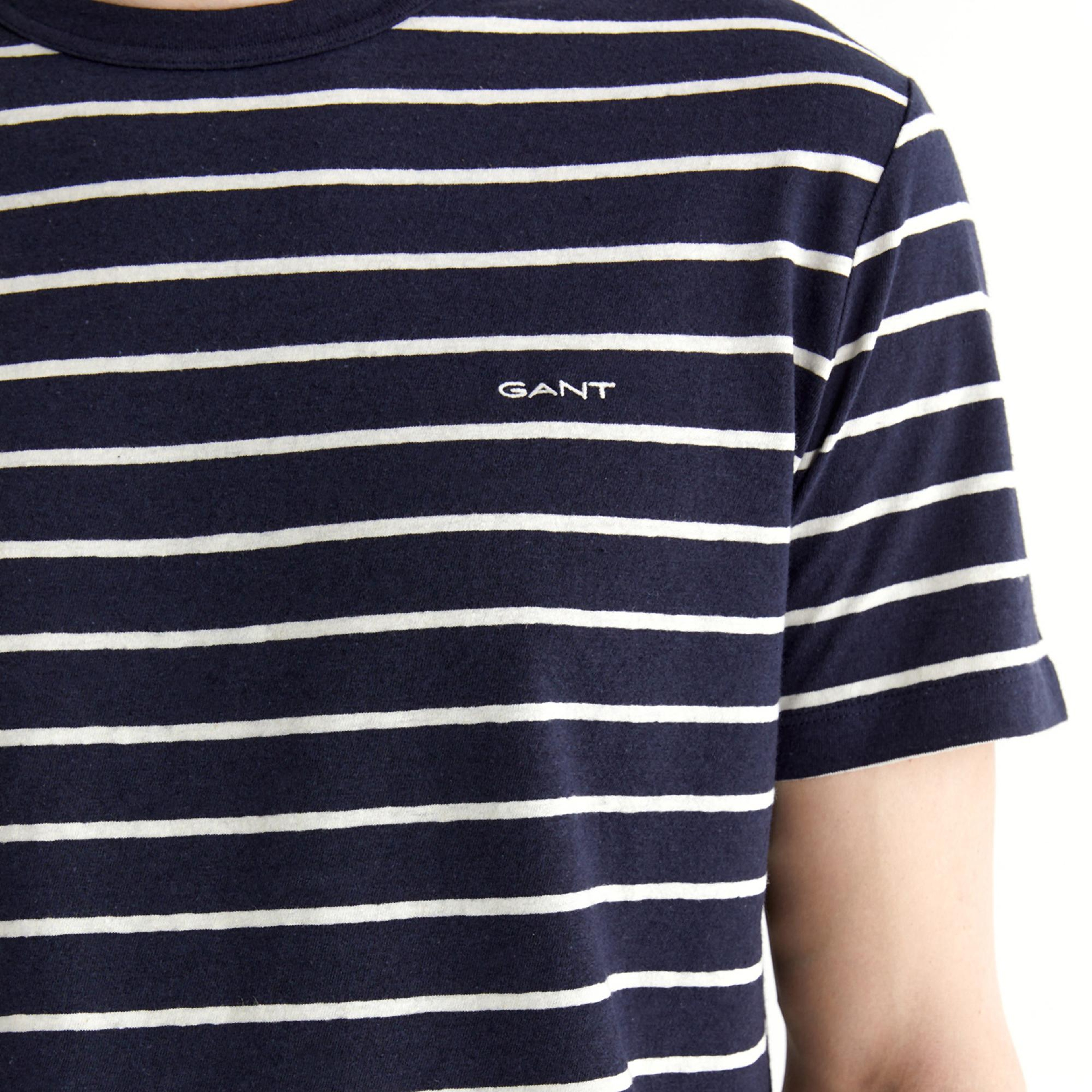 GANT Erkek Lacivert Regular Fit Bisiklet Yaka Çizgili T-Shirt