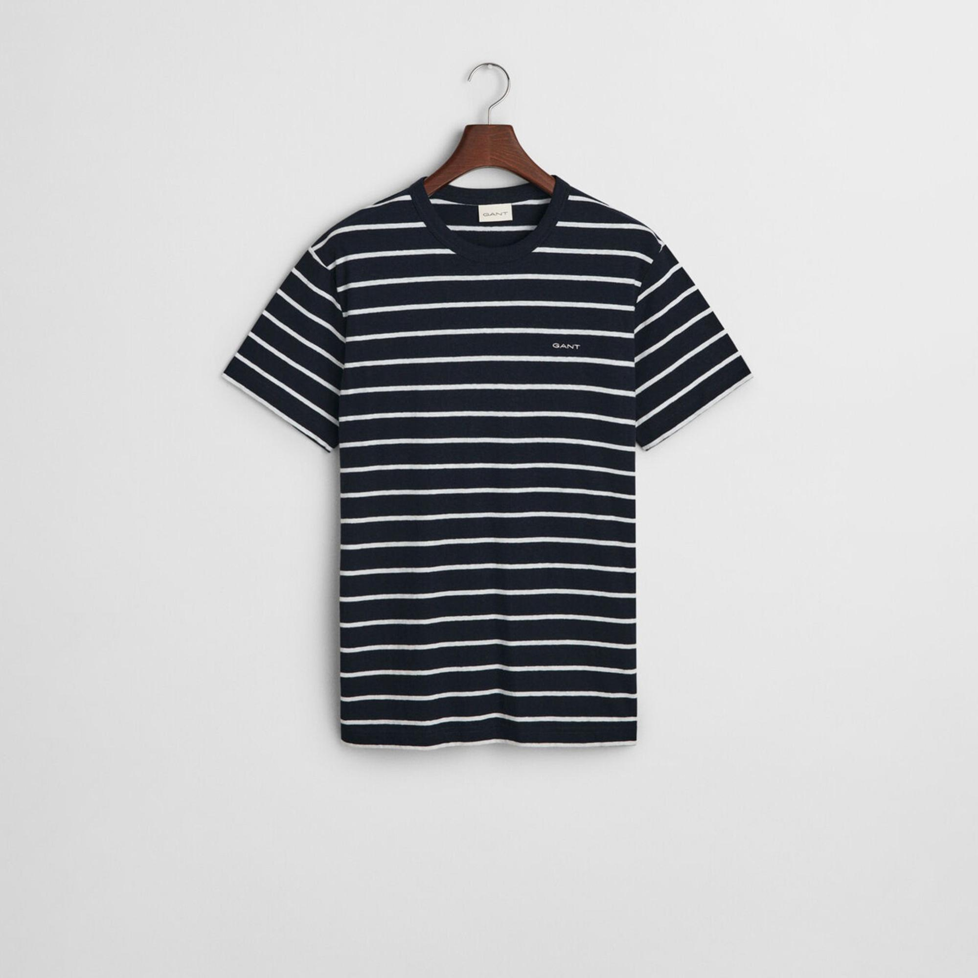GANT Erkek Lacivert Regular Fit Bisiklet Yaka Çizgili T-Shirt