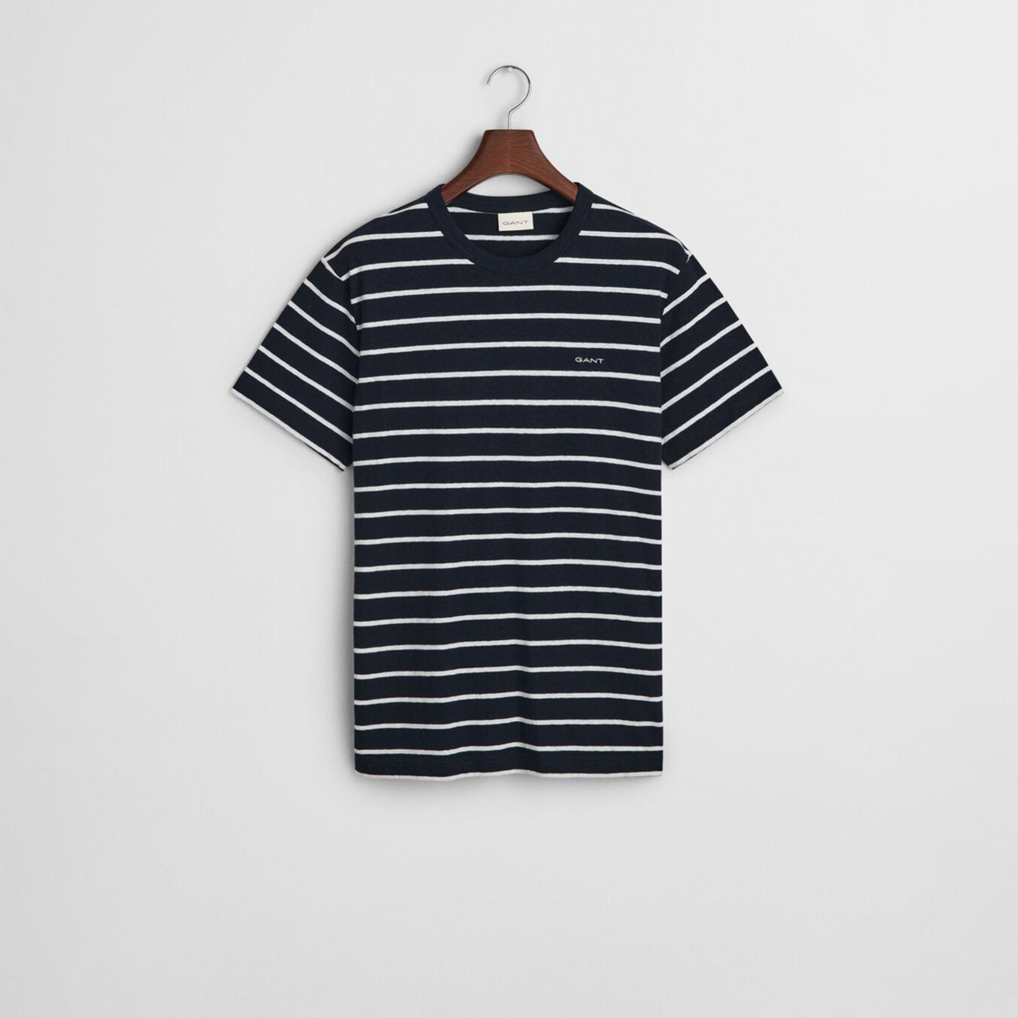 GANT Erkek Lacivert Regular Fit Bisiklet Yaka Çizgili T-Shirt