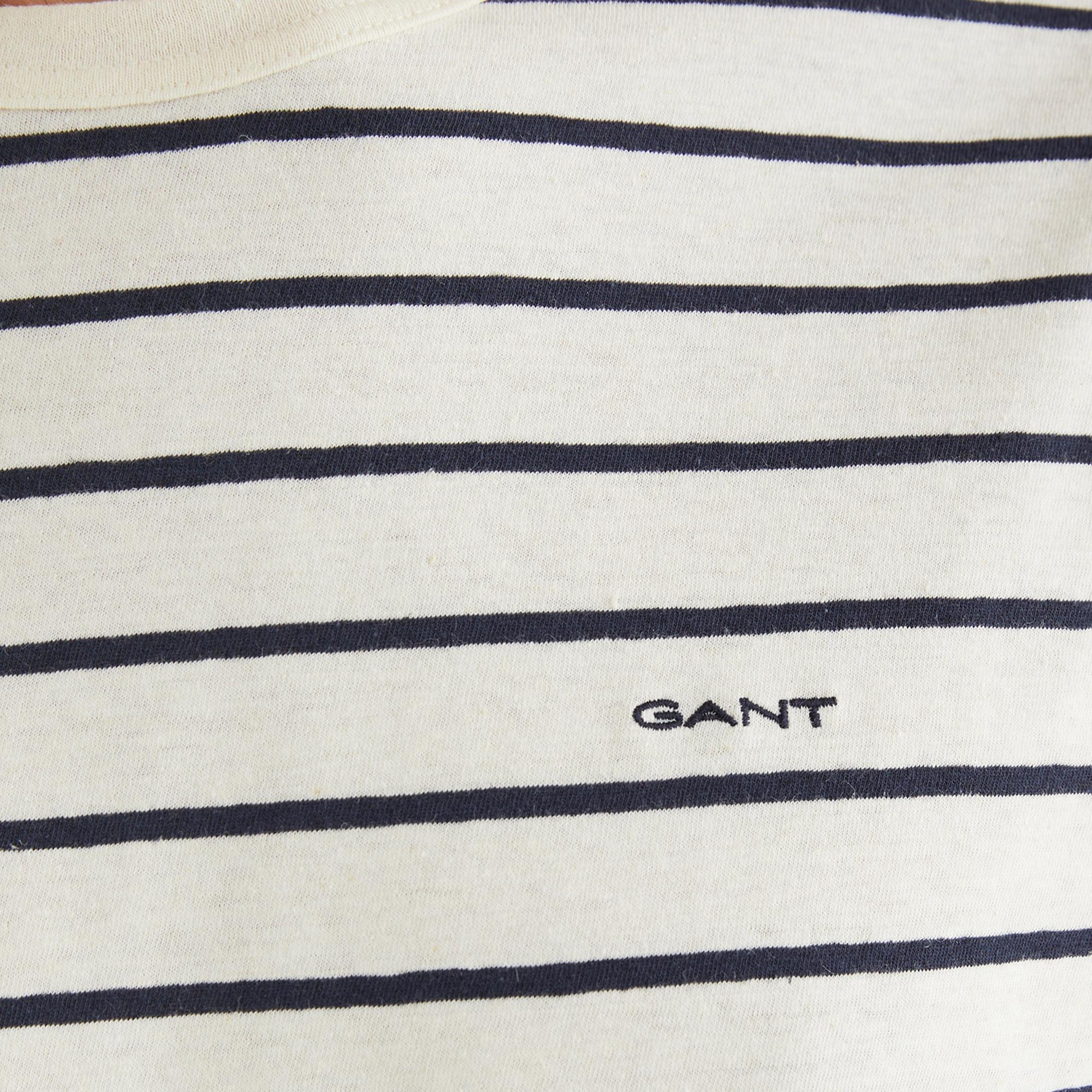GANT Erkek Krem Regular Fit Bisiklet Yaka Çizgili T-Shirt