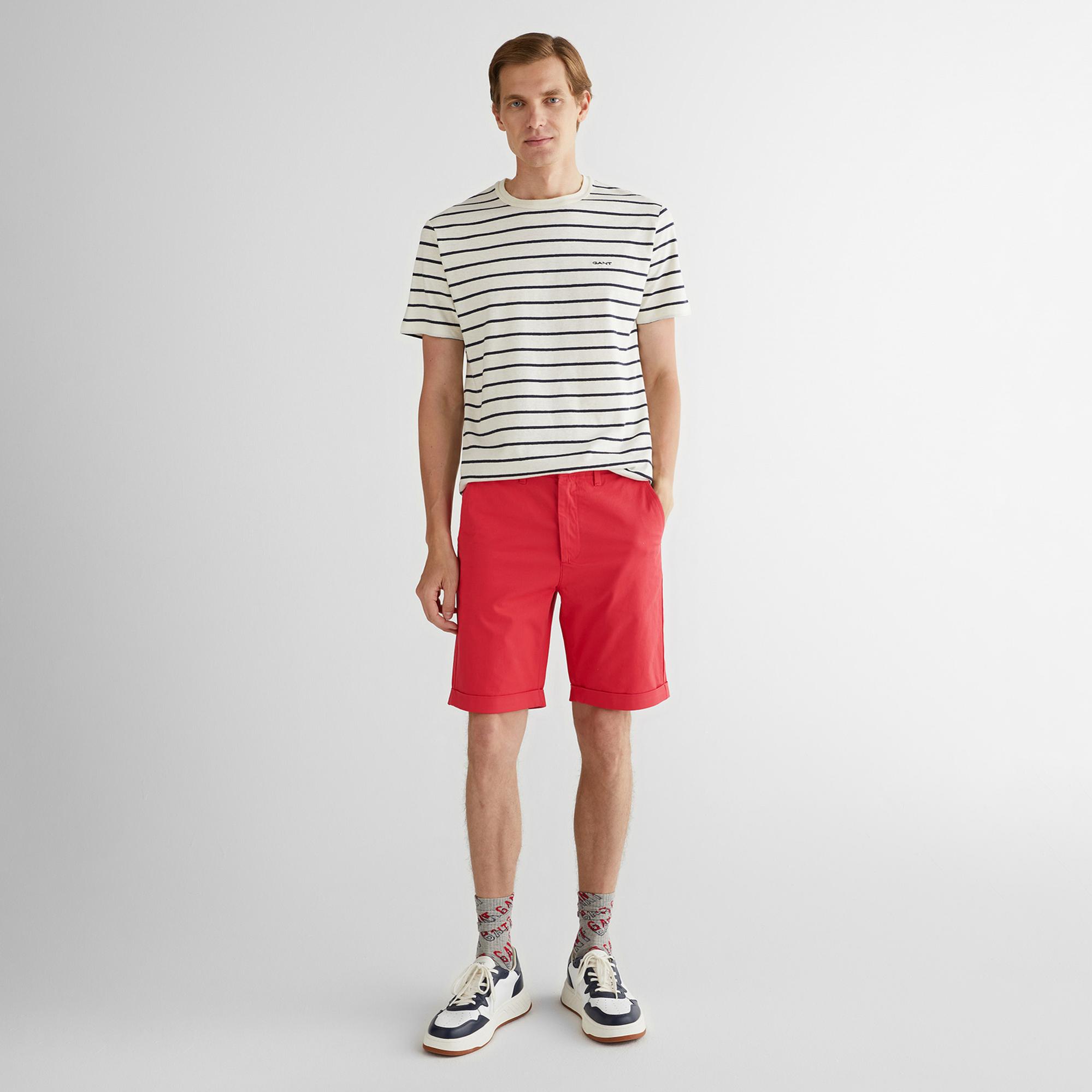 GANT Erkek Krem Regular Fit Bisiklet Yaka Çizgili T-Shirt