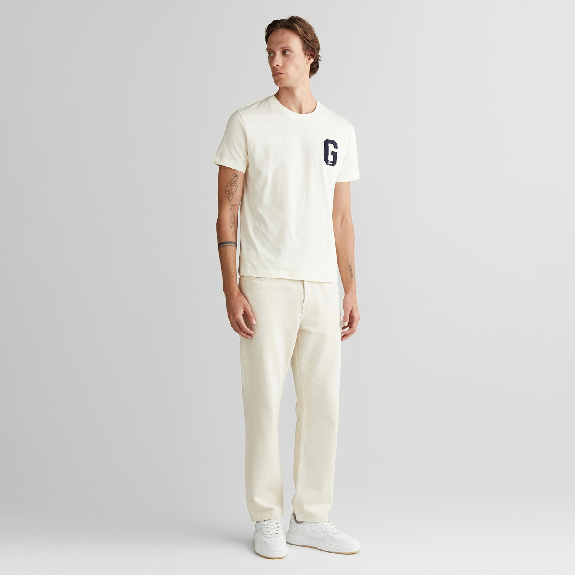 GANT Erkek Krem Regular Fit Bisiklet Yaka Logolu T-Shirt